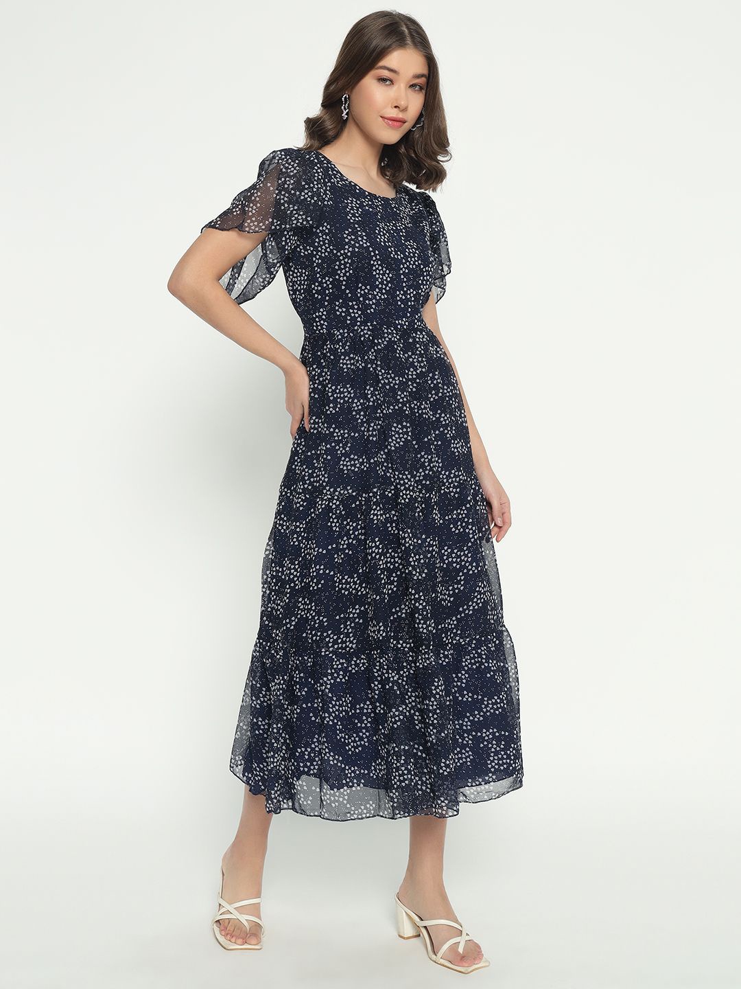 

Femvy Floral Women Floral Printed Fit & Flare Maxi Dress, Blue
