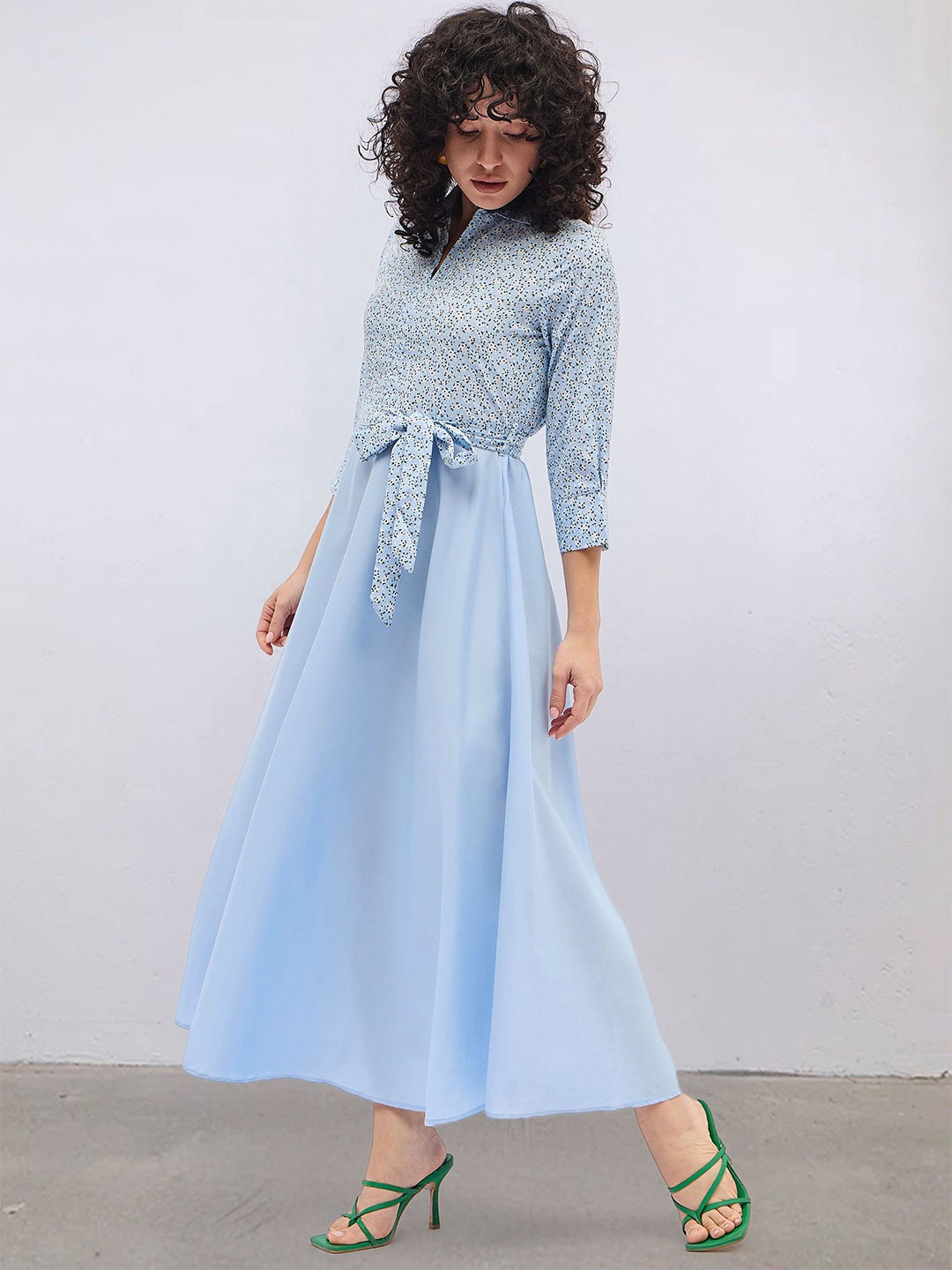 

DressBerry Floral Print Crepe A-Line Midi Dress, Blue