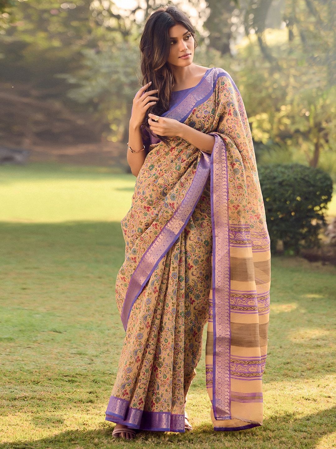

Satrani Warli Embroidered Saree, Beige