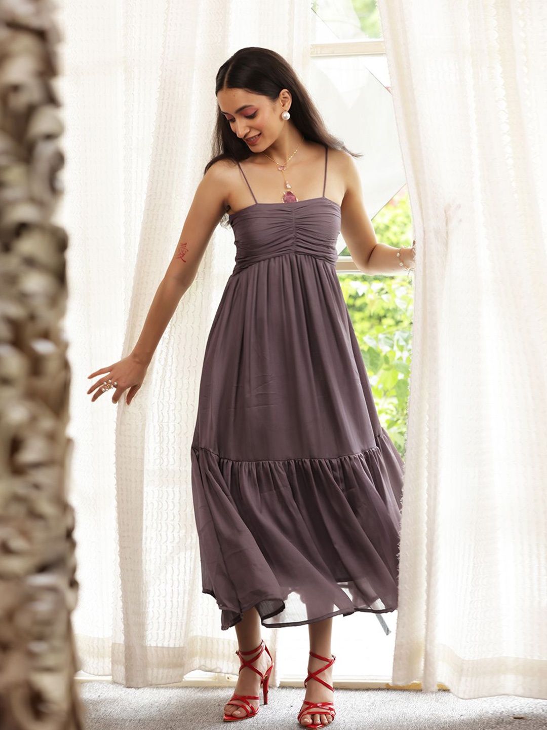 

Tasya India Fit & Flare Midi Dress, Brown