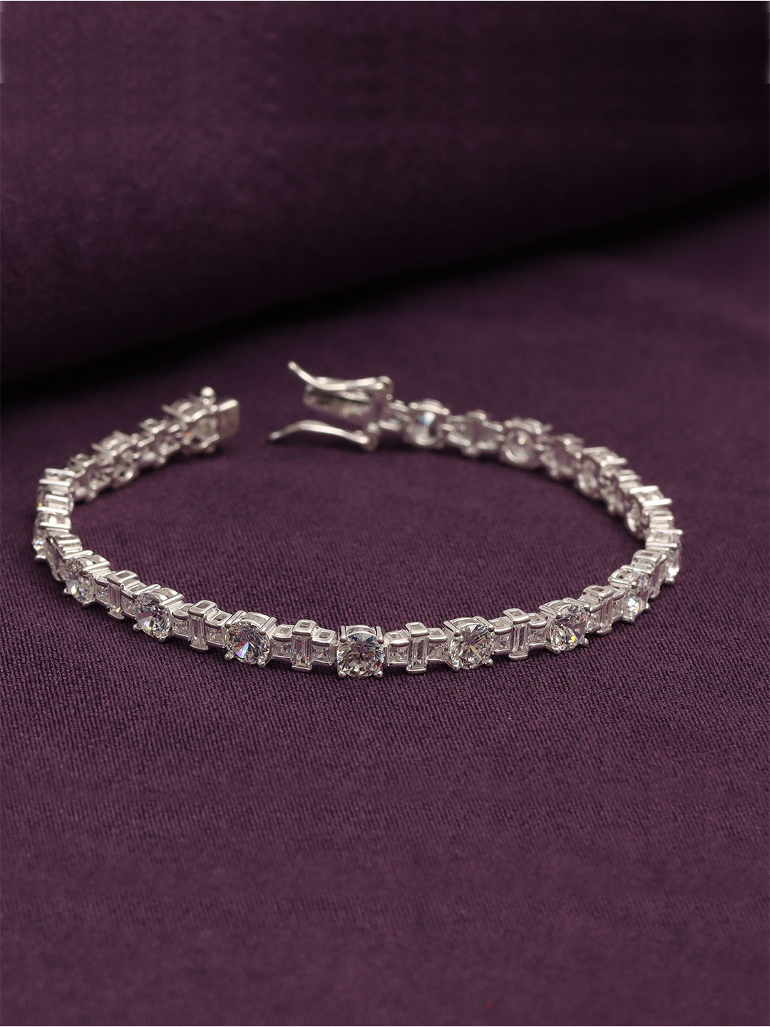 

LeCalla Women Sterling Silver Cubic Zirconia Silver-Plated Cuff Bracelet