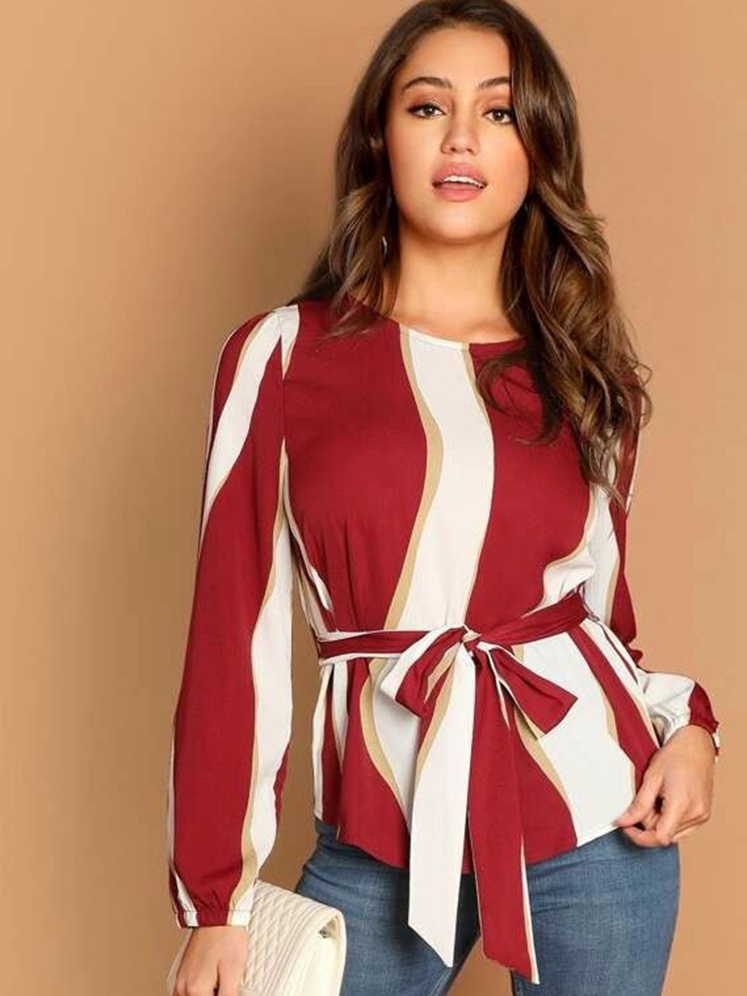

Stylecast X Slyck Striped Top, Maroon