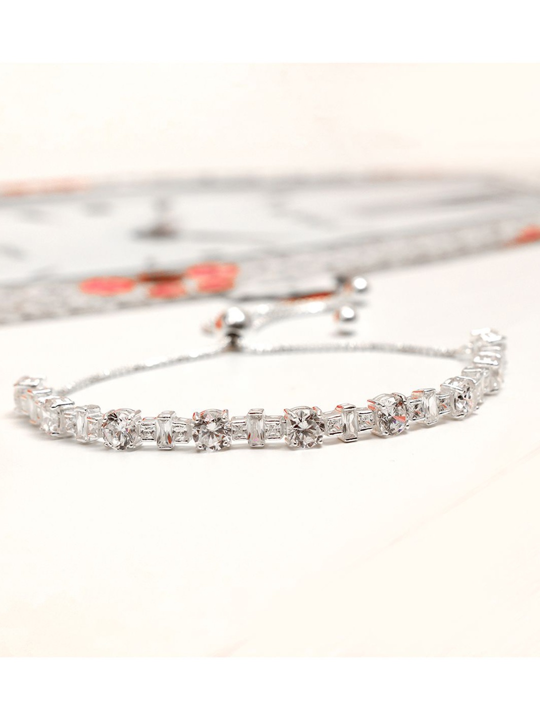 

LeCalla Women Sterling Silver Cubic Zirconia Silver-Plated Charm Bracelet