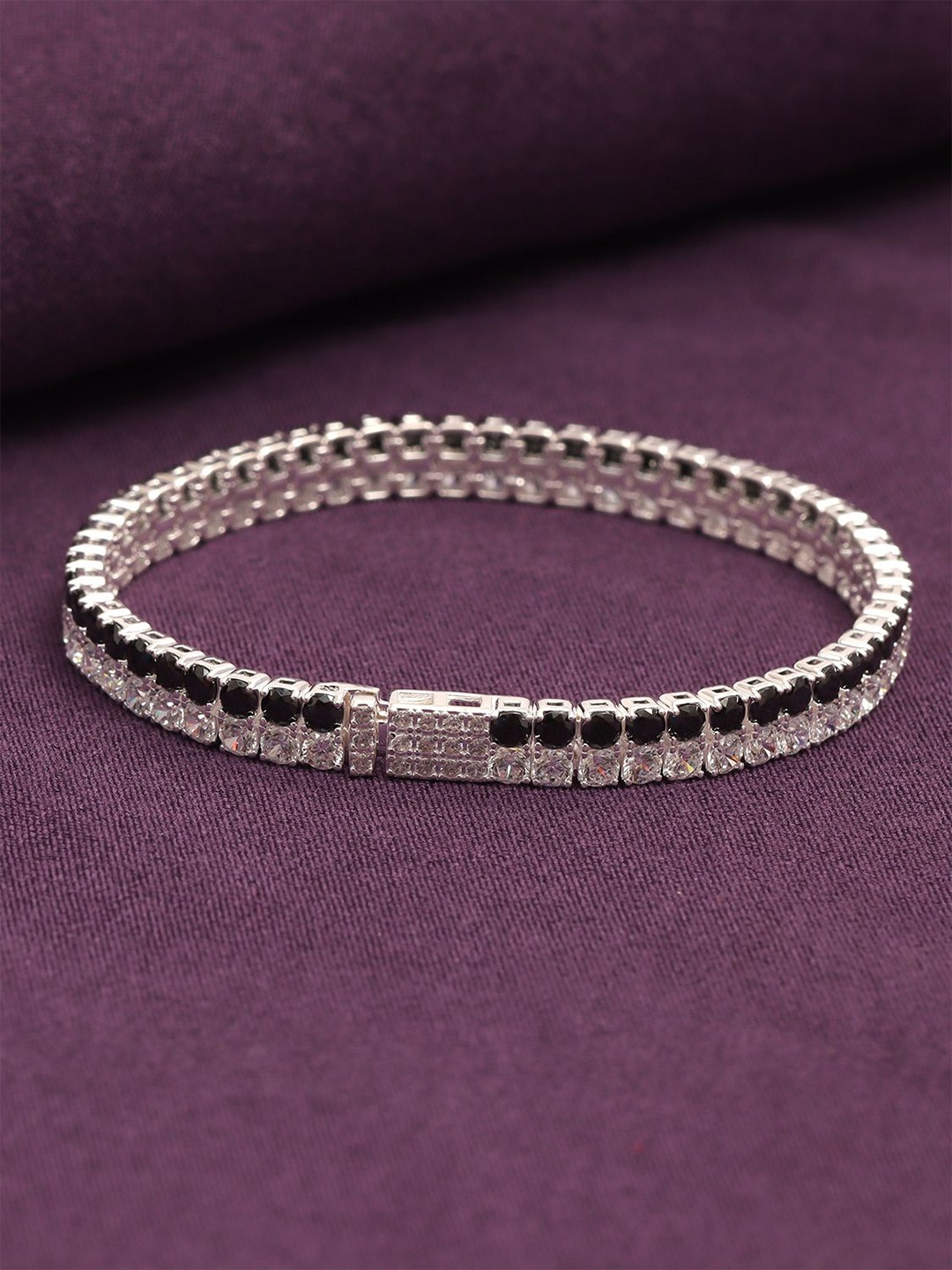 

LeCalla Women Sterling Silver Cubic Zirconia Silver-Plated Cuff Bracelet