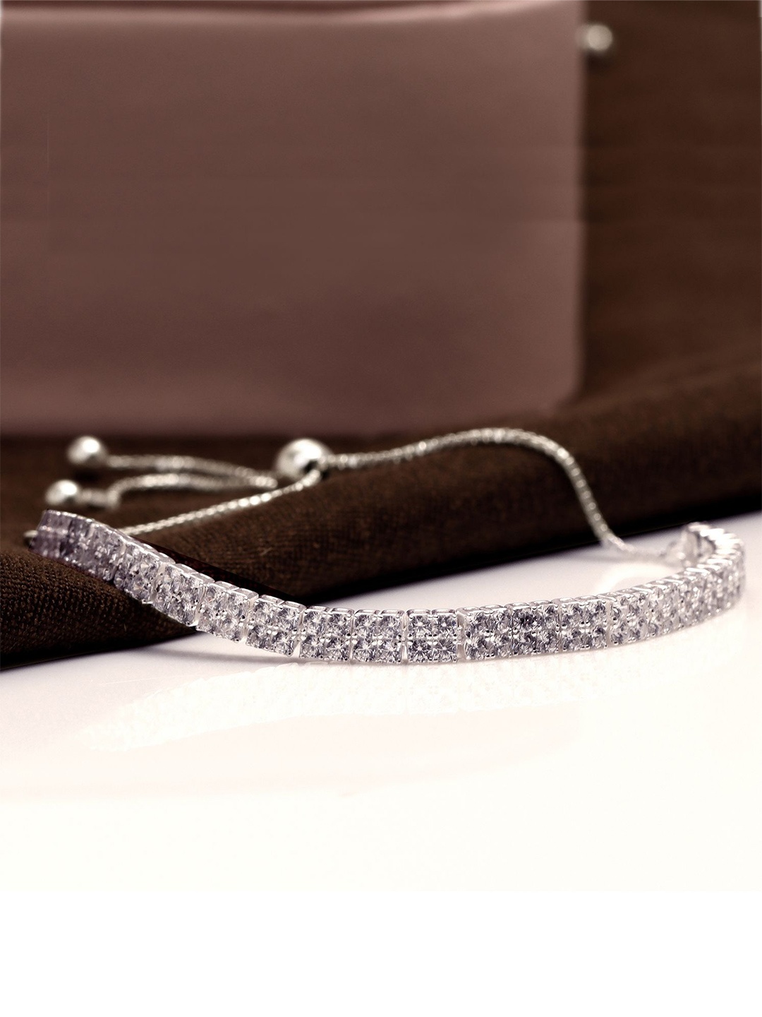 

LeCalla Women Sterling Silver Cubic Zirconia Silver-Plated Link Bracelet