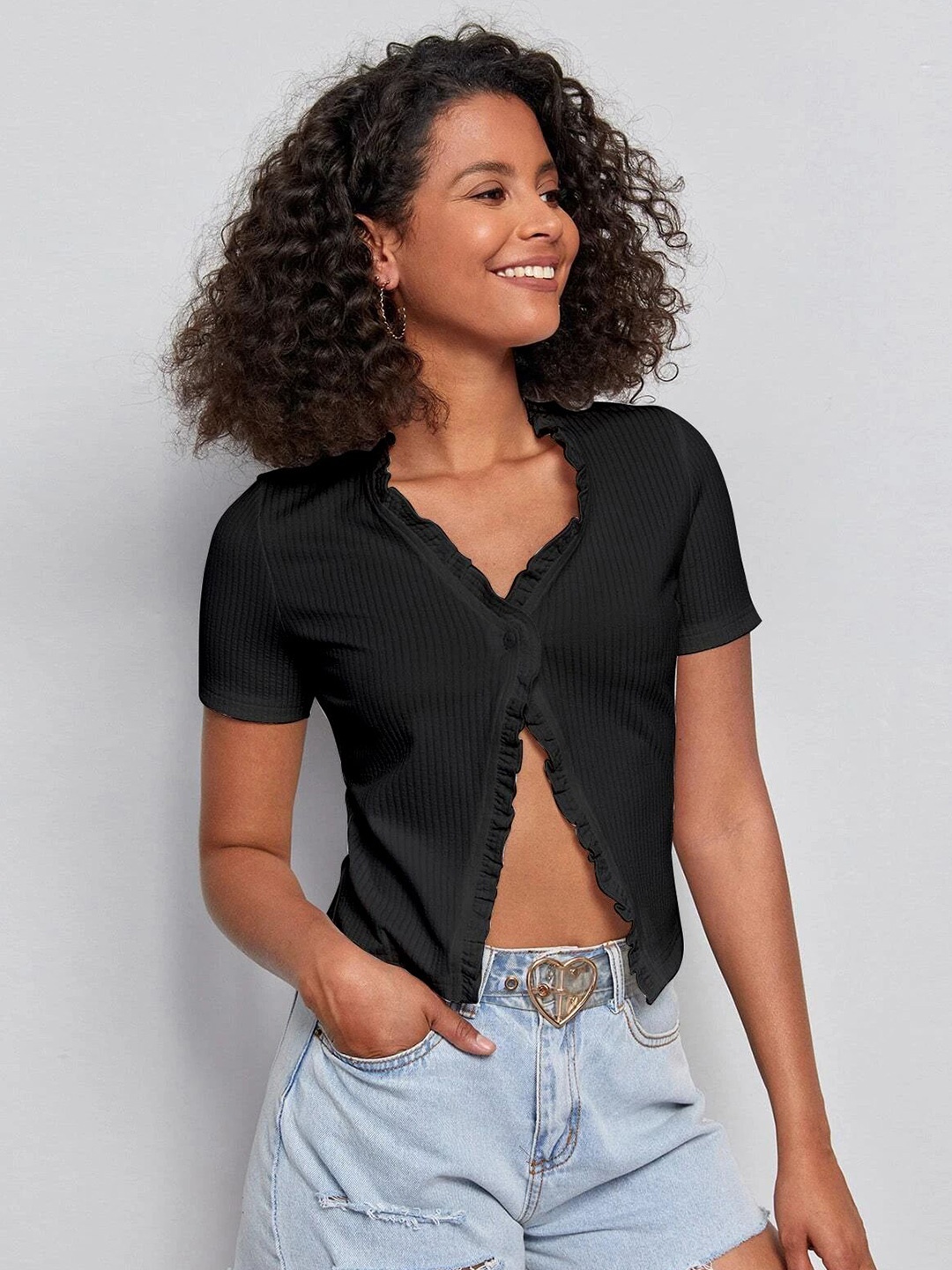 

Stylecast X Slyck Ruffles Top, Black