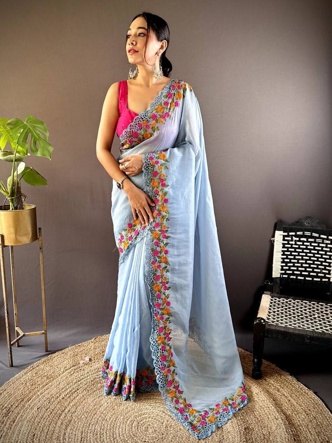 

LeeliPeeri Designer Floral Embroidered Saree, Blue