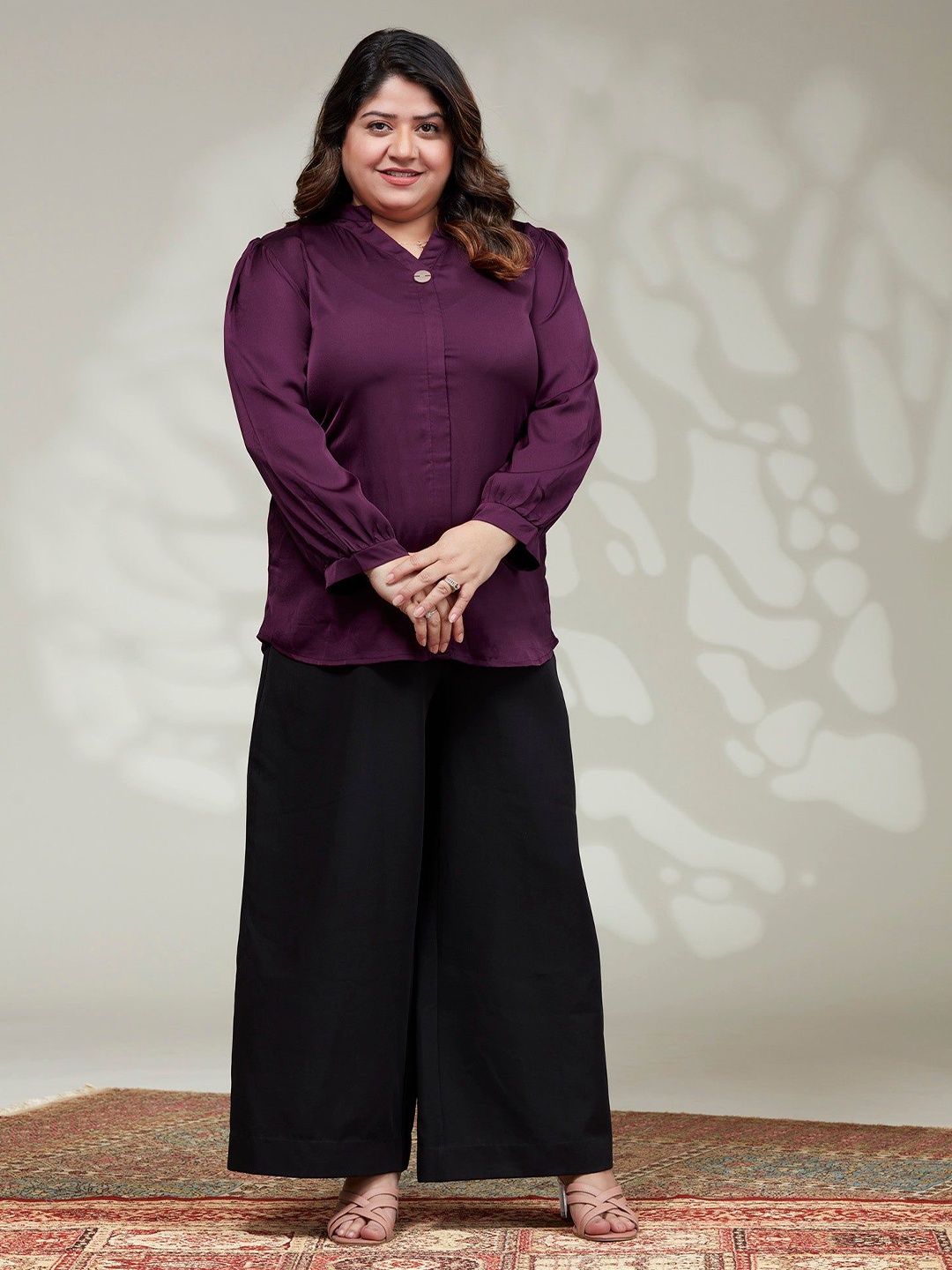 

FREYAA Women Mandarin Collar Plus Size Shirt Style Top, Purple