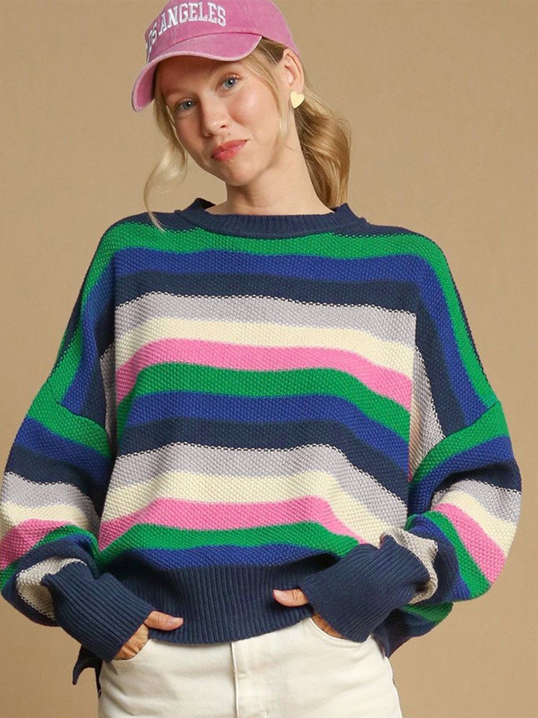 

Errabelly Women Striped Pullover Sweaters, Green