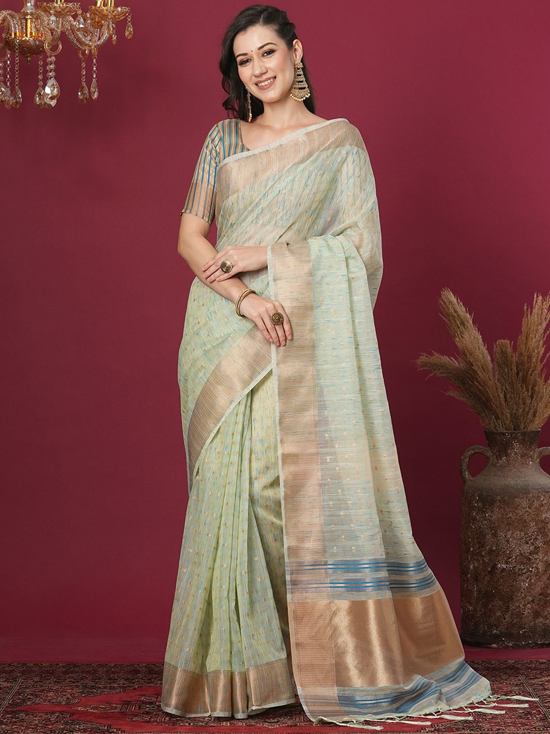 

Mitera Woven Design Zari Saree, Green