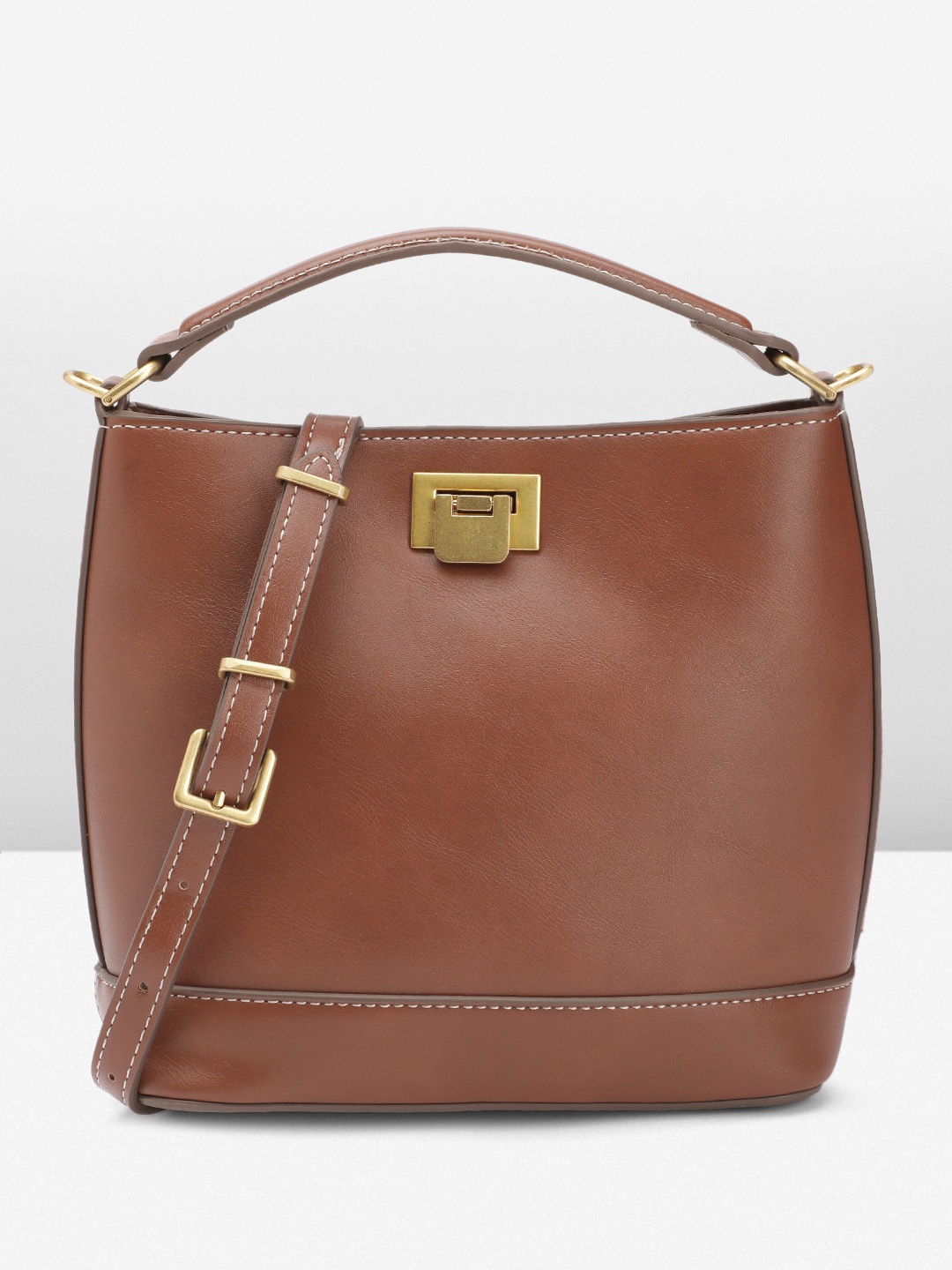 

MANGO PU Structured Handheld Bag, Brown