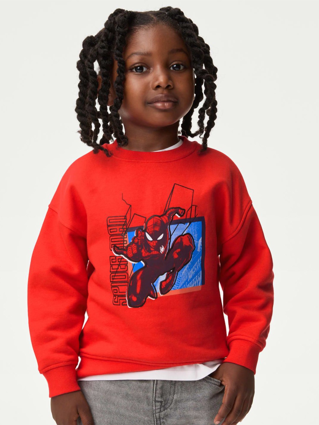 

Marks & Spencer Boys Printed Round Neck Pullover Sweatshirt, Red