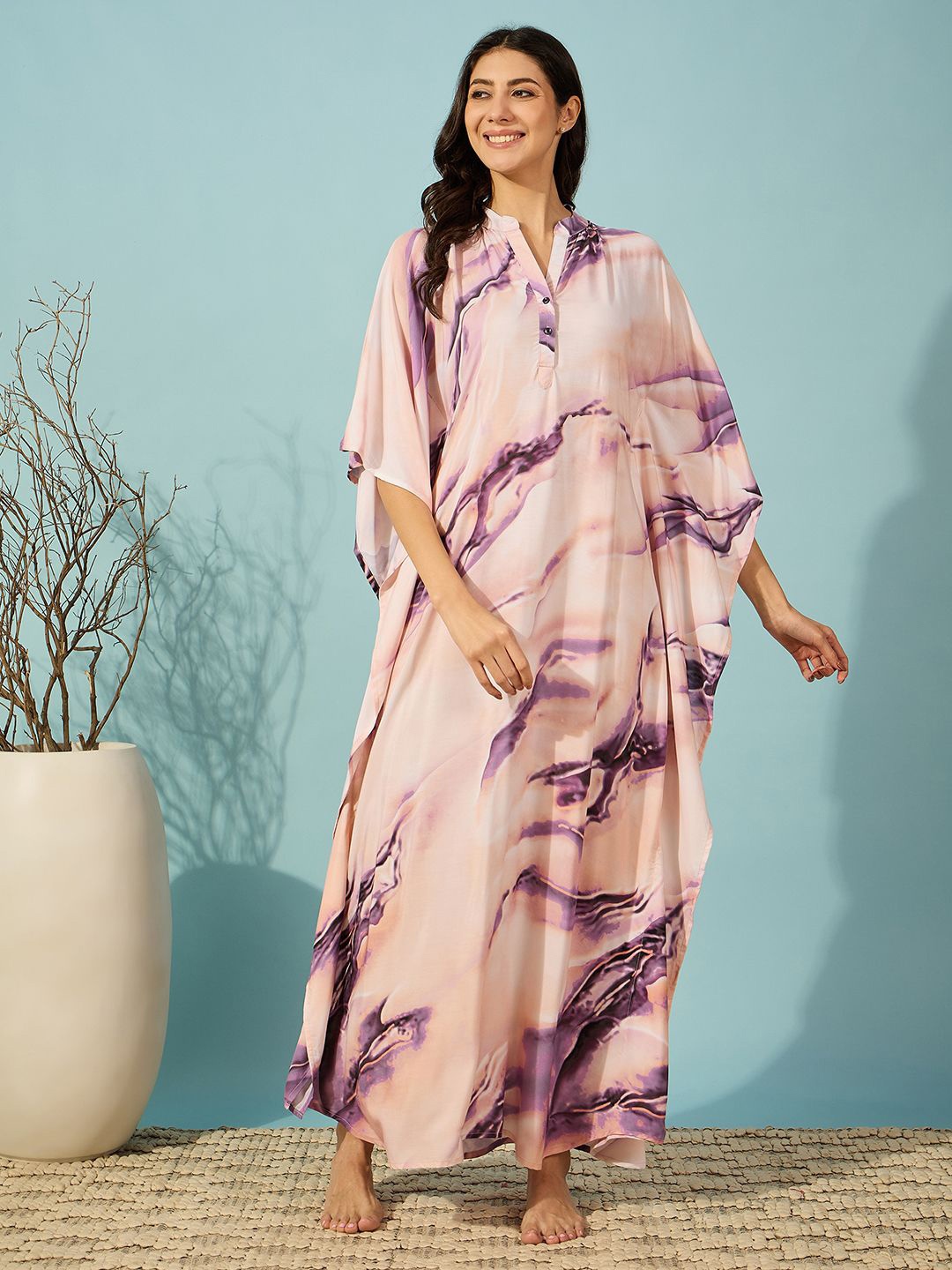 

The Kaftan Company Women Printed Maxi Kaftan Nightdress, Beige