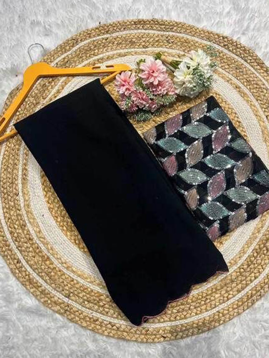 

BAESD Embroidered Pure Georgette Saree, Black