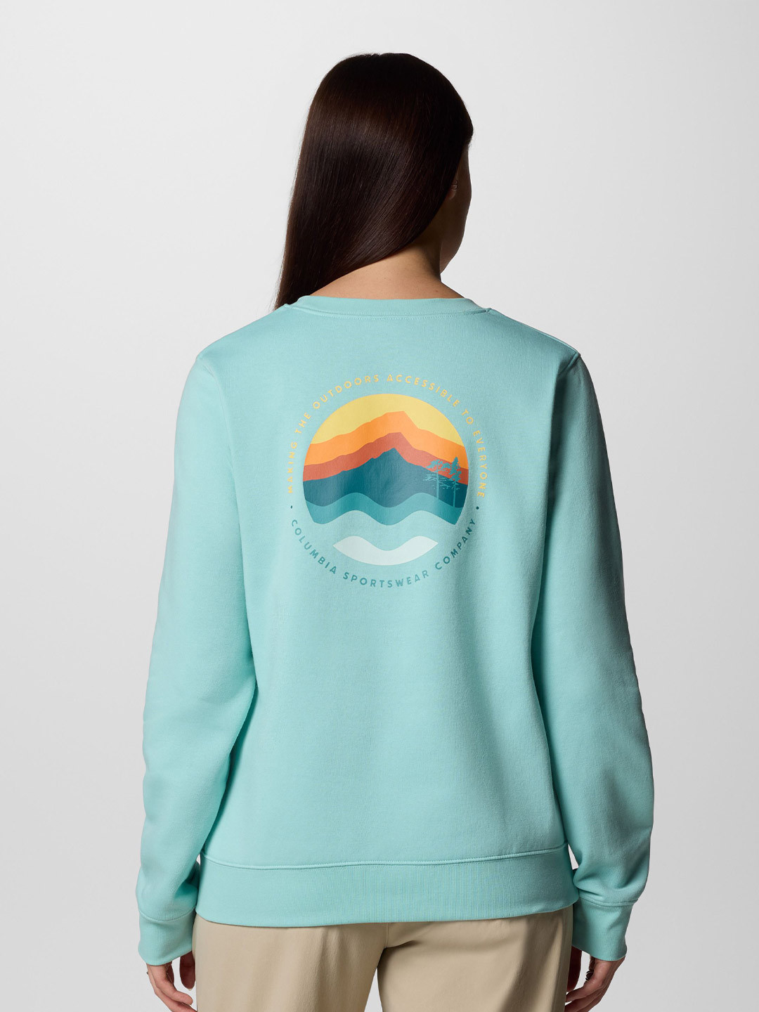

Columbia Women Beaumount Graphic Printed Round Neck Pullover Sweatshirt, Turquoise blue