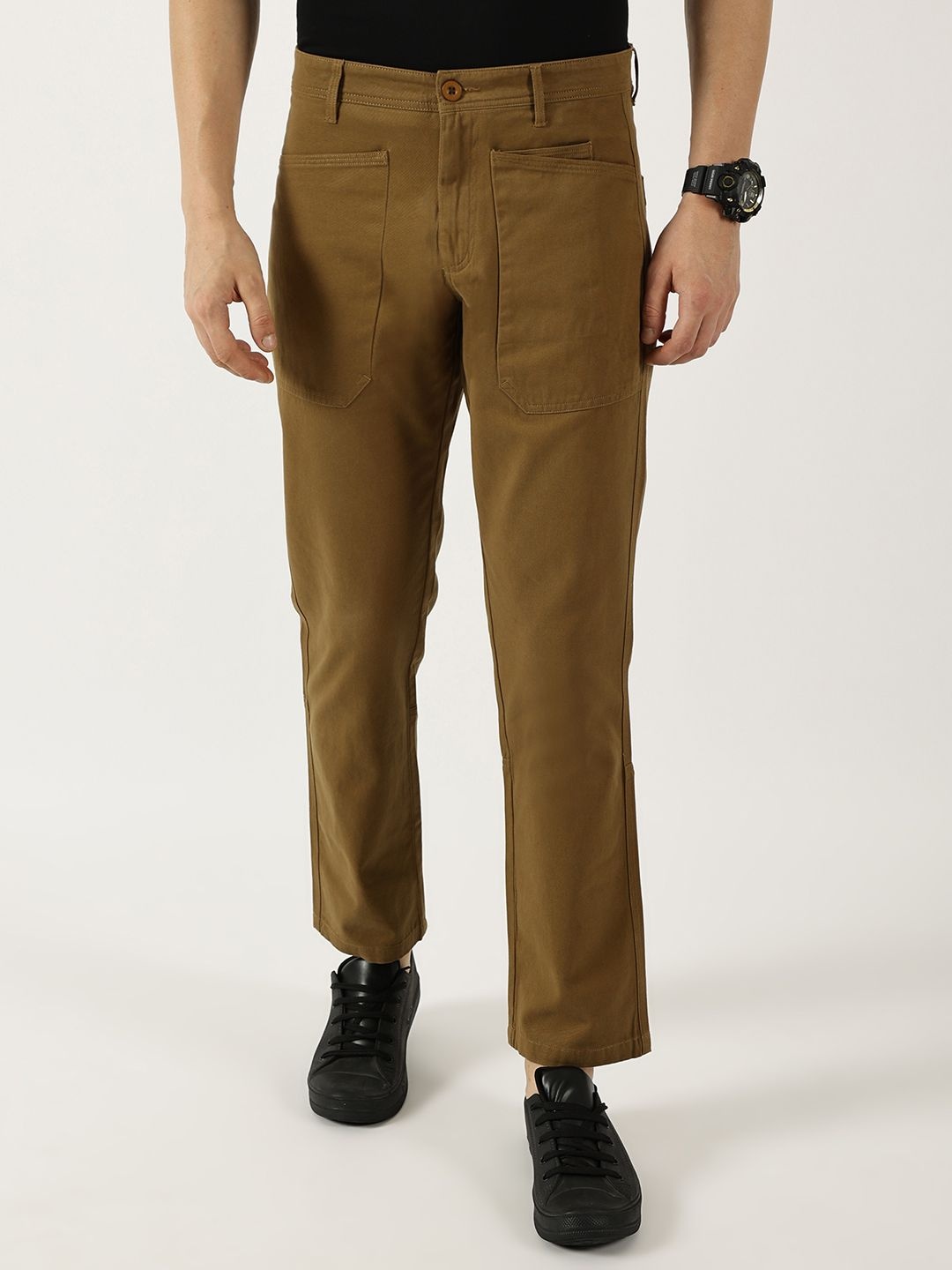 

Thomas Scott Men Smart Straight Fit Mid-Rise Trousers, Brown