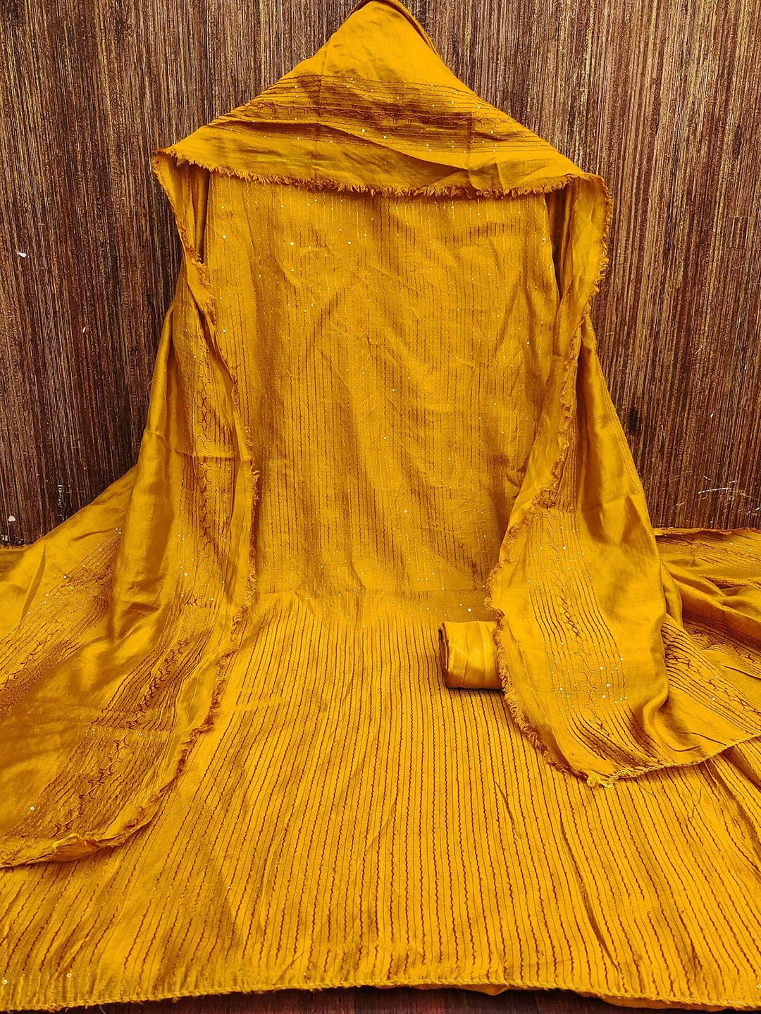 

A TO Z CART Striped Embroidered Unstitched Dress Material, Mustard