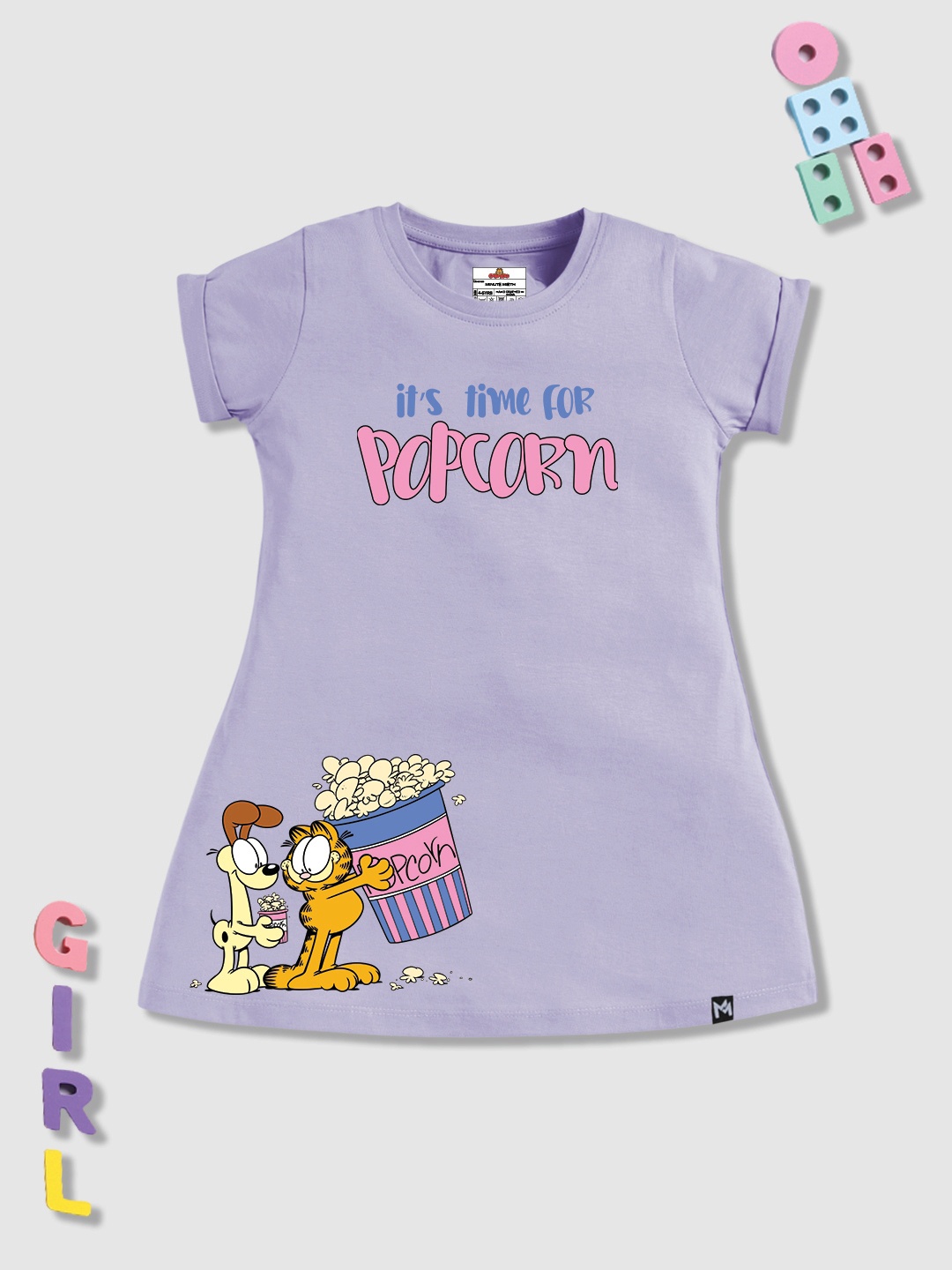 

YK X Minute Mirth Girls Pure Cotton Printed A-Line Dress, Purple