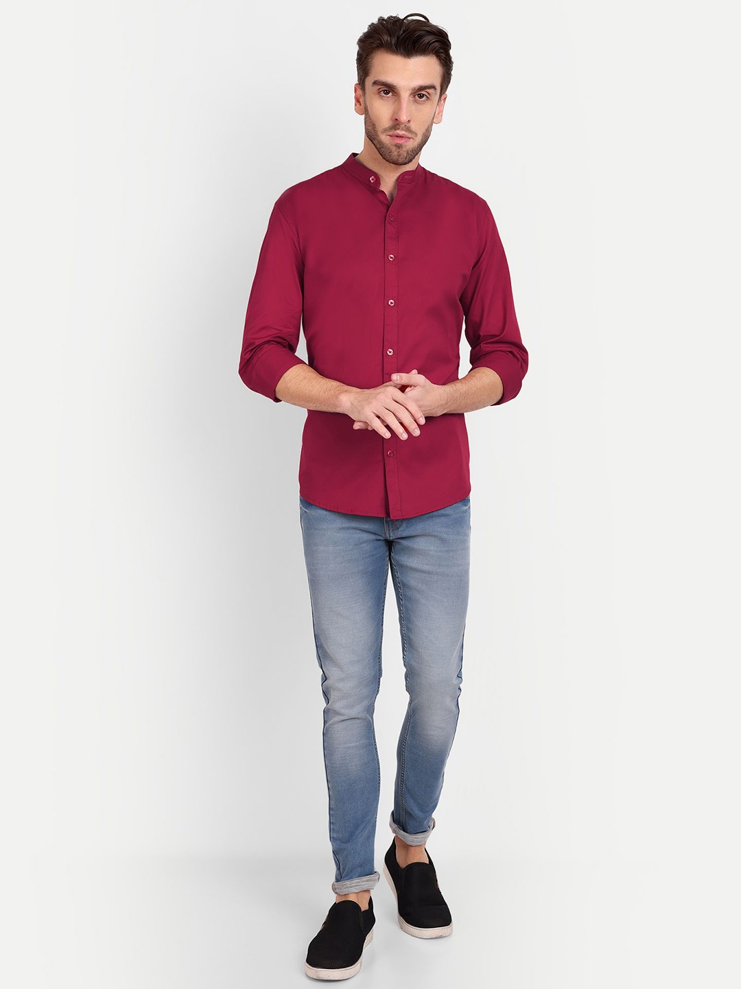 

Mast & Harbour Men Slim Fit Sheer Casual Shirt, Maroon