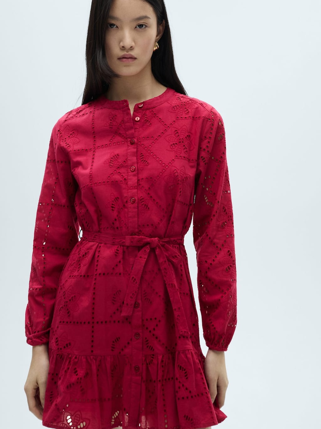 

MANGO Schiffli A-Line Mini Dress, Red