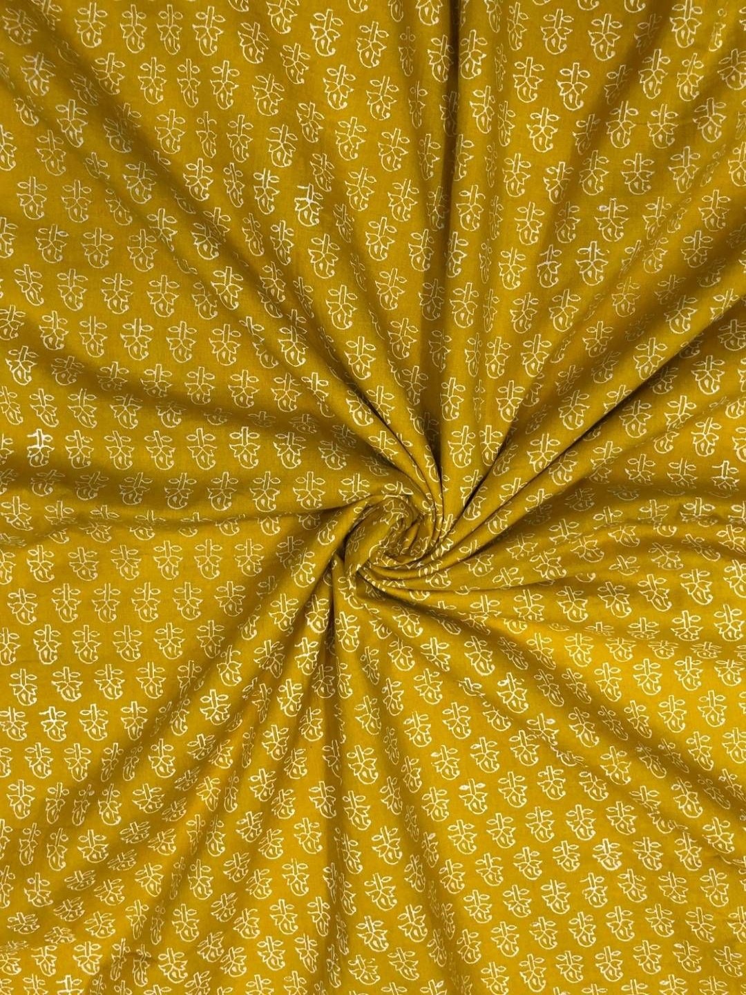

PALASH Floral Printed Block Technique Pure Cotton Unstitched Dress Material, Mustard