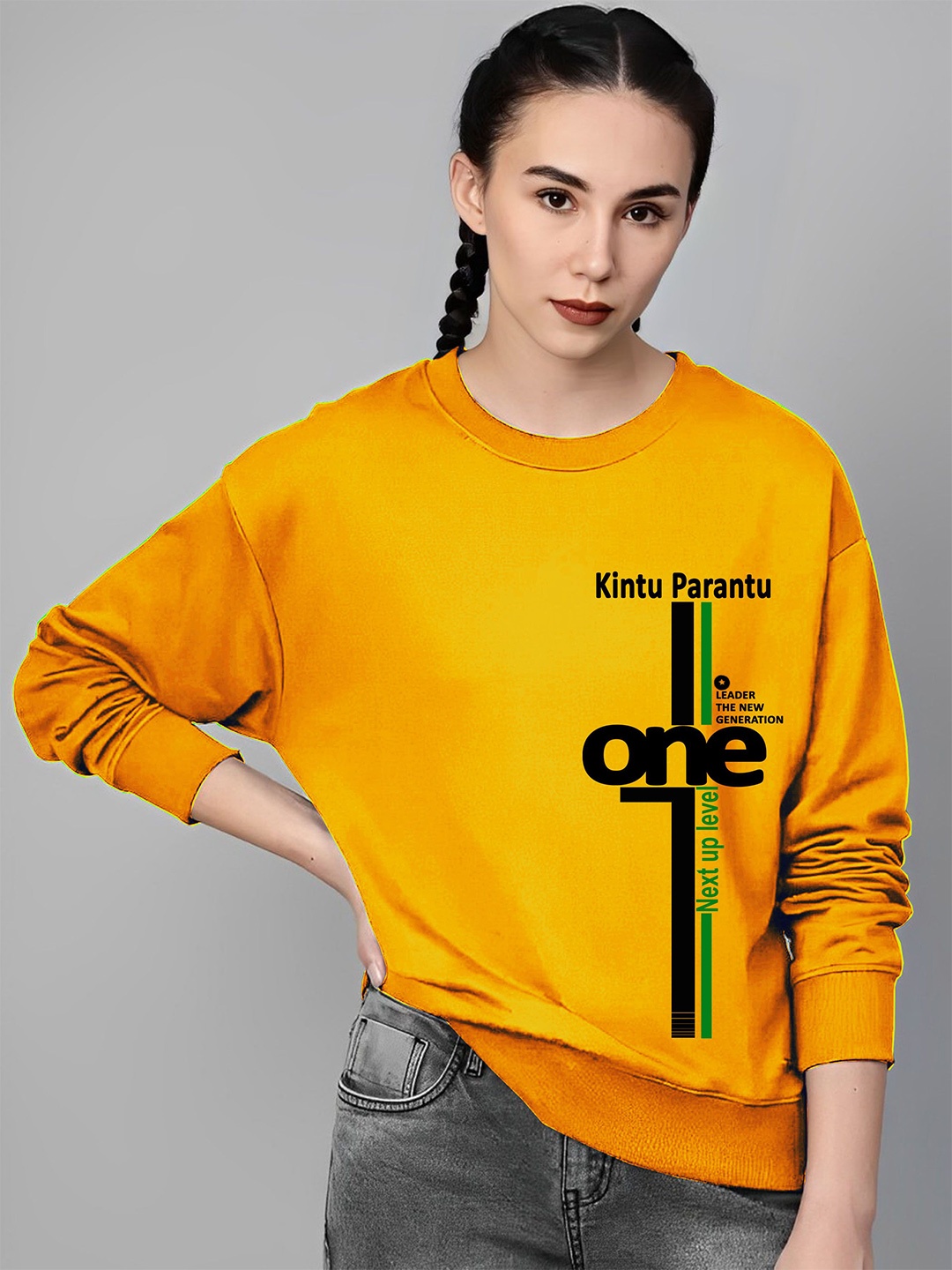 

Kushi Flyer Women Printed Sweatshirt, Mustard