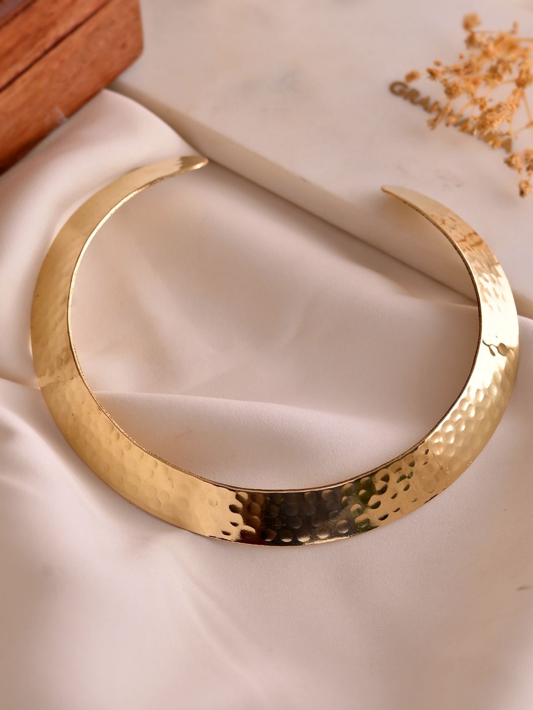 

Silvermerc Designs Brass Gold-Plated Hammered Crescent Moon Collar Necklace