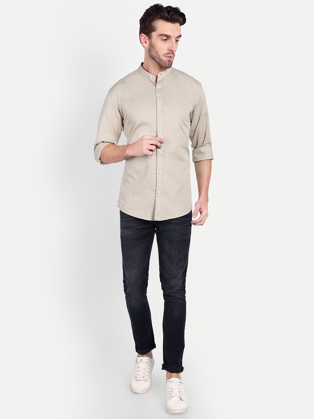 

Mast & Harbour Men Slim Fit Sheer Casual Shirt, Beige