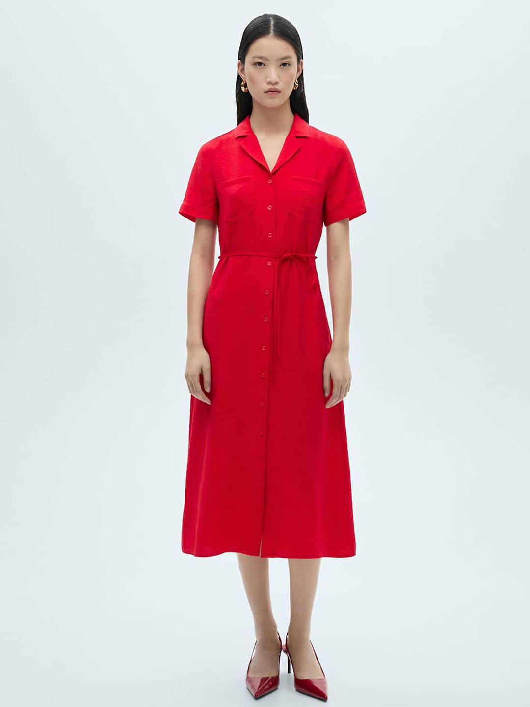 

MANGO Midi Blazer Dress with Bow Detail, Red
