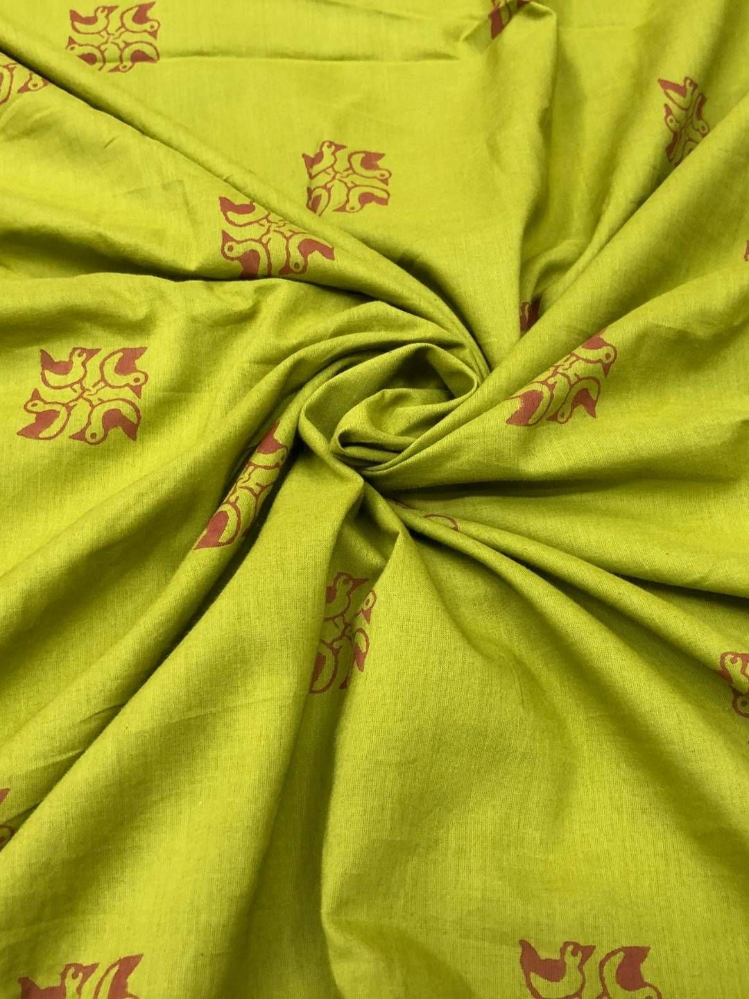 

PALASH Conversational Printed Block Technique Pure Cotton Unstitched Dress Material, Lime green