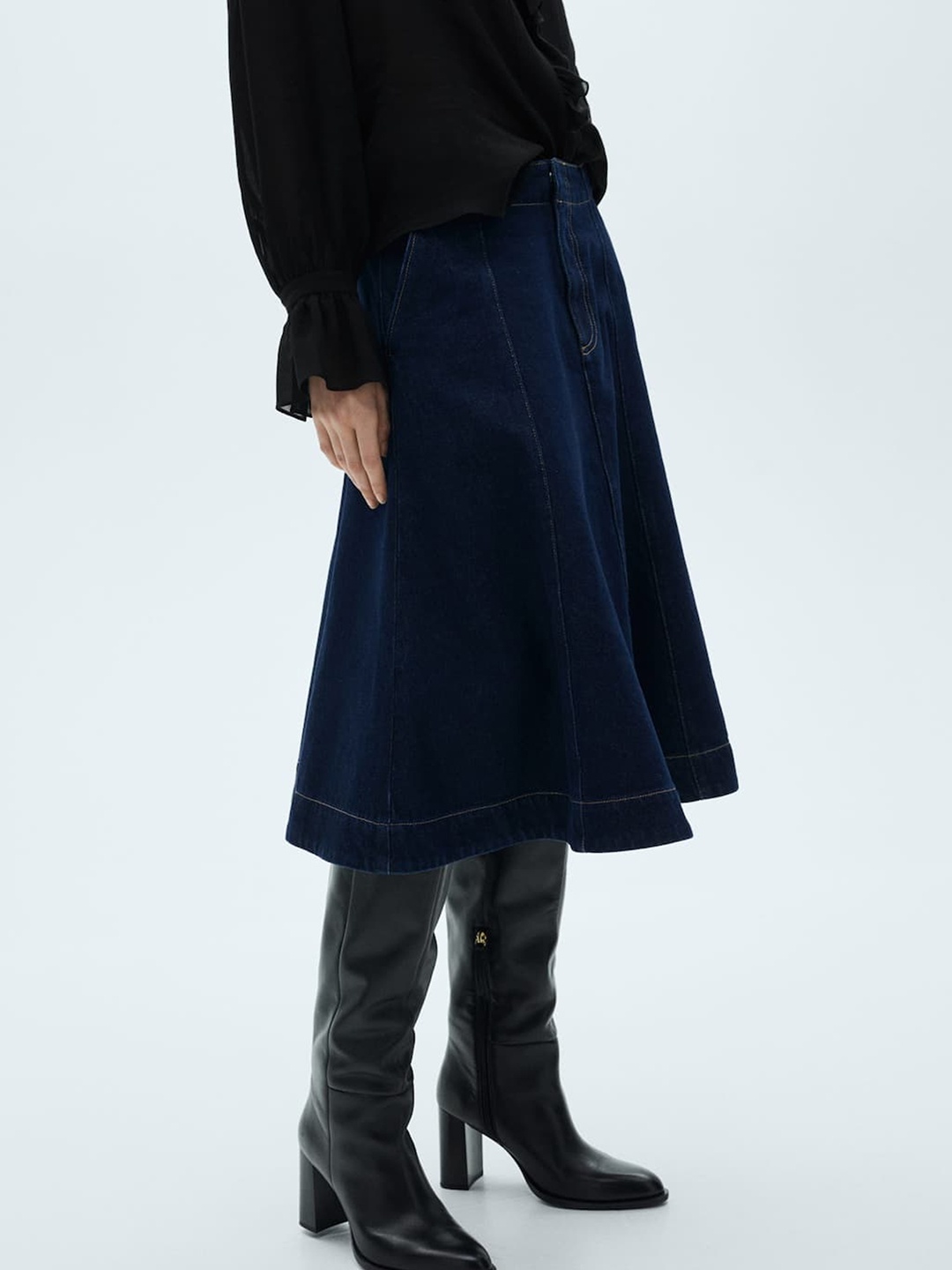

MANGO Flared Denim Skirt, Navy blue