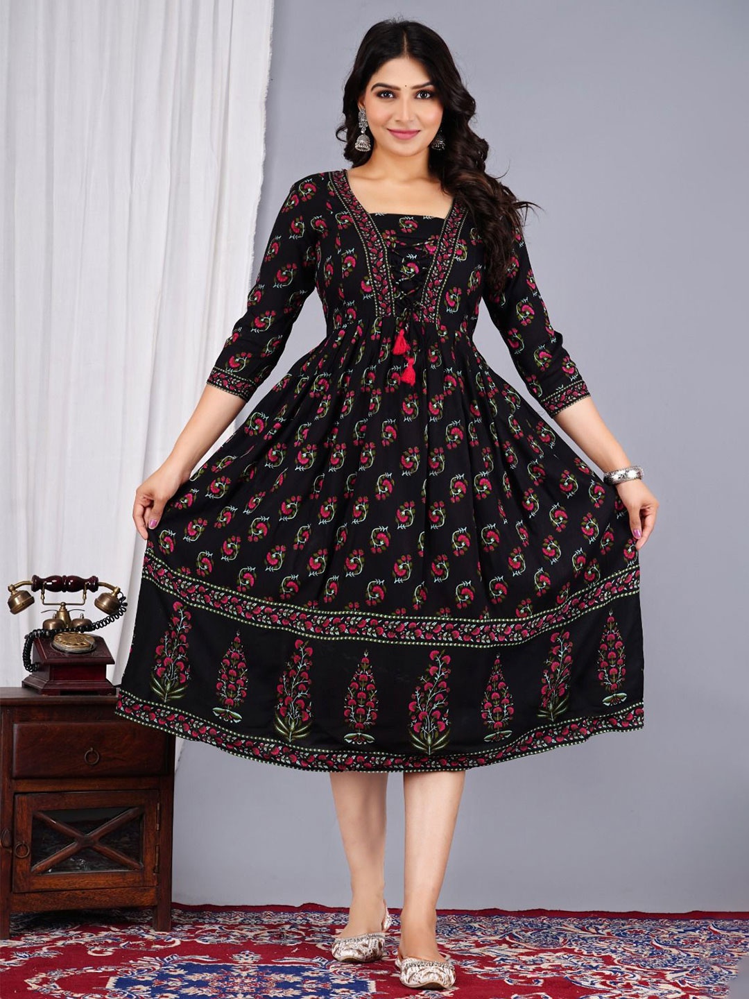 

Vorcia Febtex Women Printed Fit & Flare Maternity Ethnic Dresses, Black
