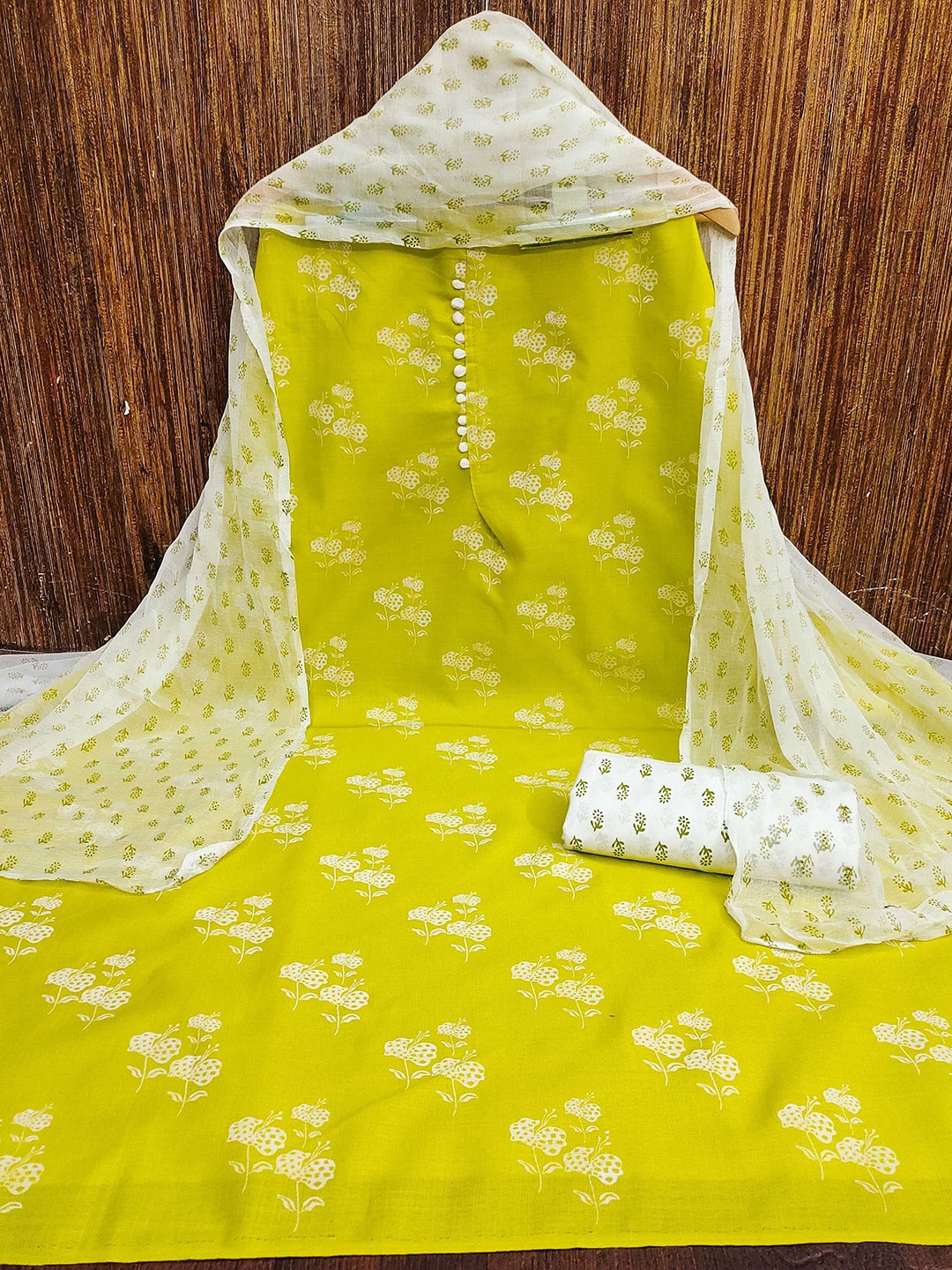 

KALINI Floral Printed Unstitched Dress Material, Lime green