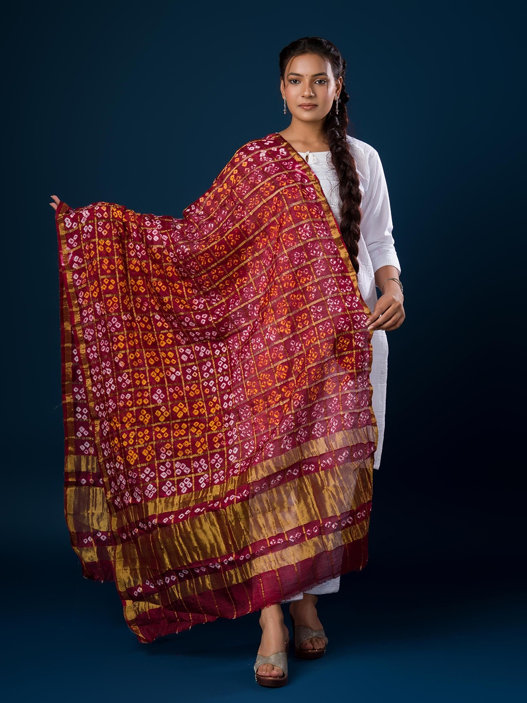 

KCPC BANDHANI Ghatchola Printed Bandhej Dupatta, Maroon