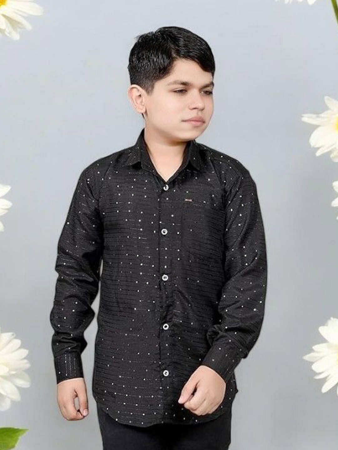 

Eliq Boys Original Spread Collar Horizontal Striped Cotton Casual Shirt, Black