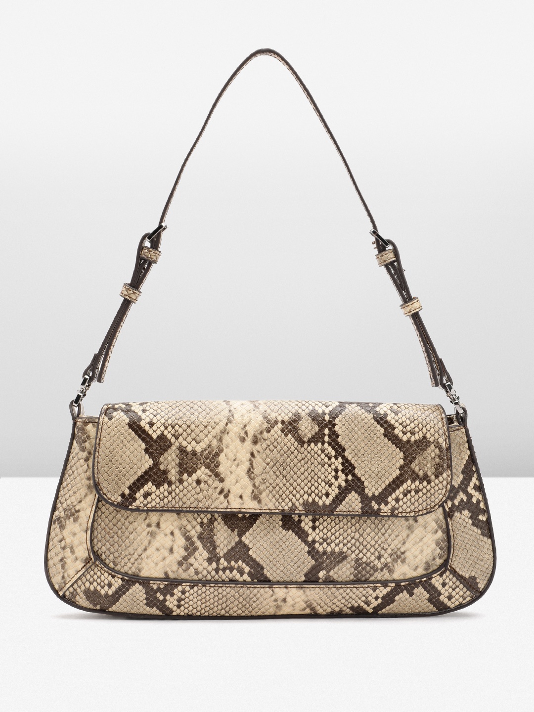 

MANGO Serpentine Print Structured Shoulder Bag, Beige