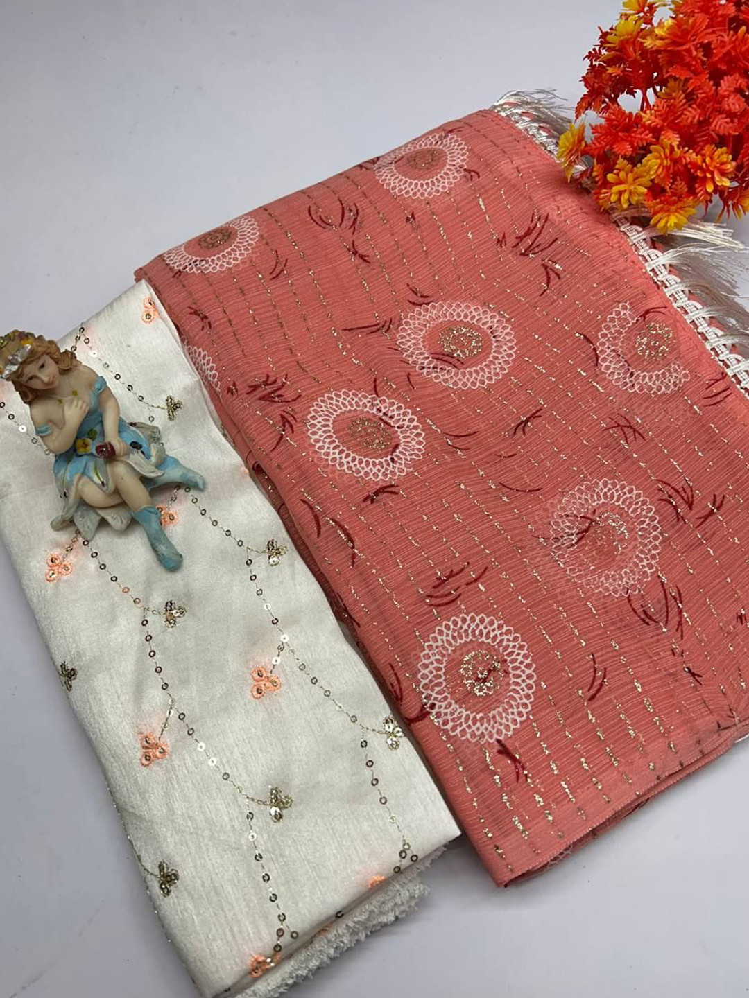 

BAESD Pure Georgette Maheshwari Saree, Peach