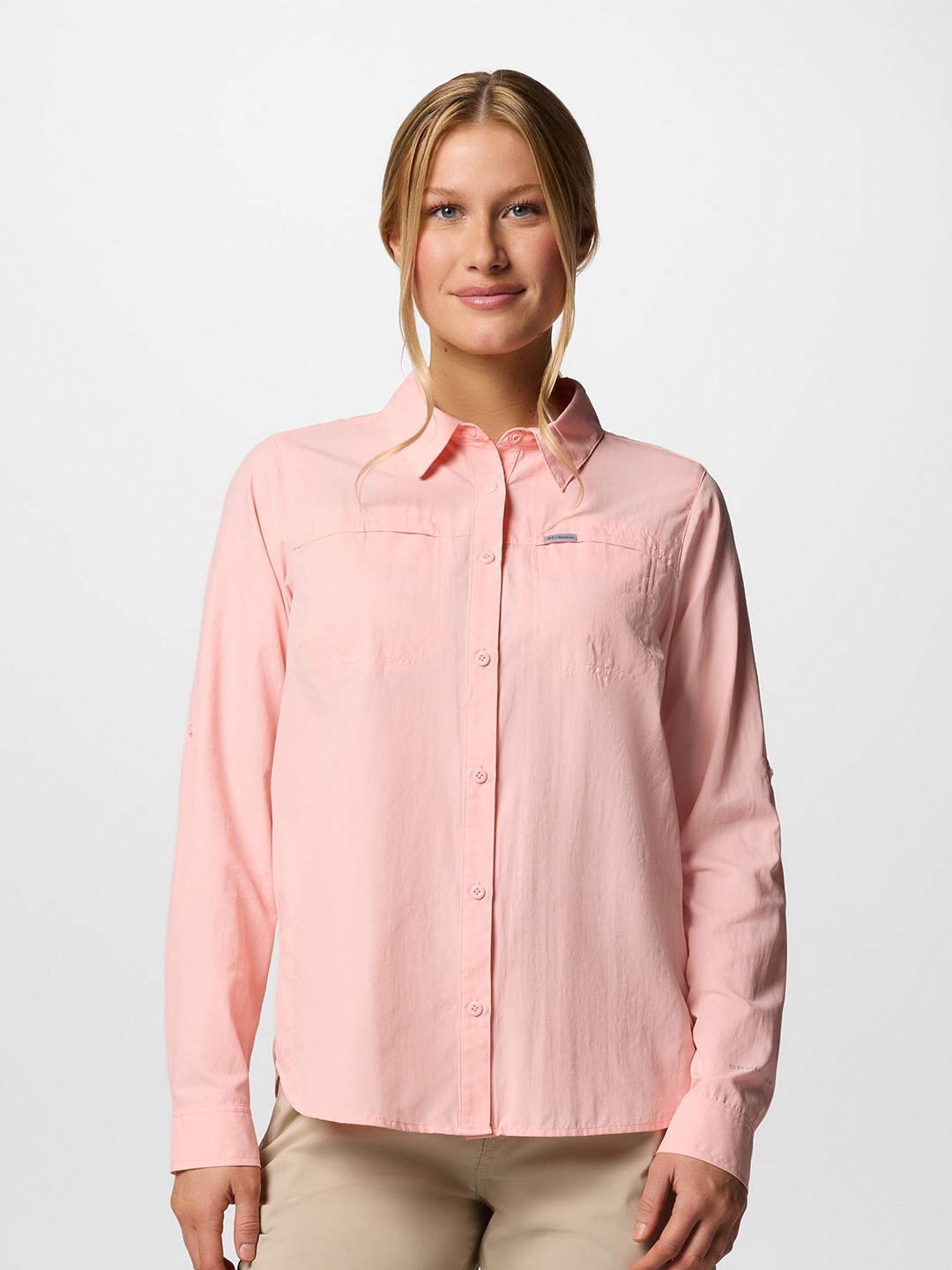 

Columbia Women Classic Spread Collar Solid Casual Shirt, Pink