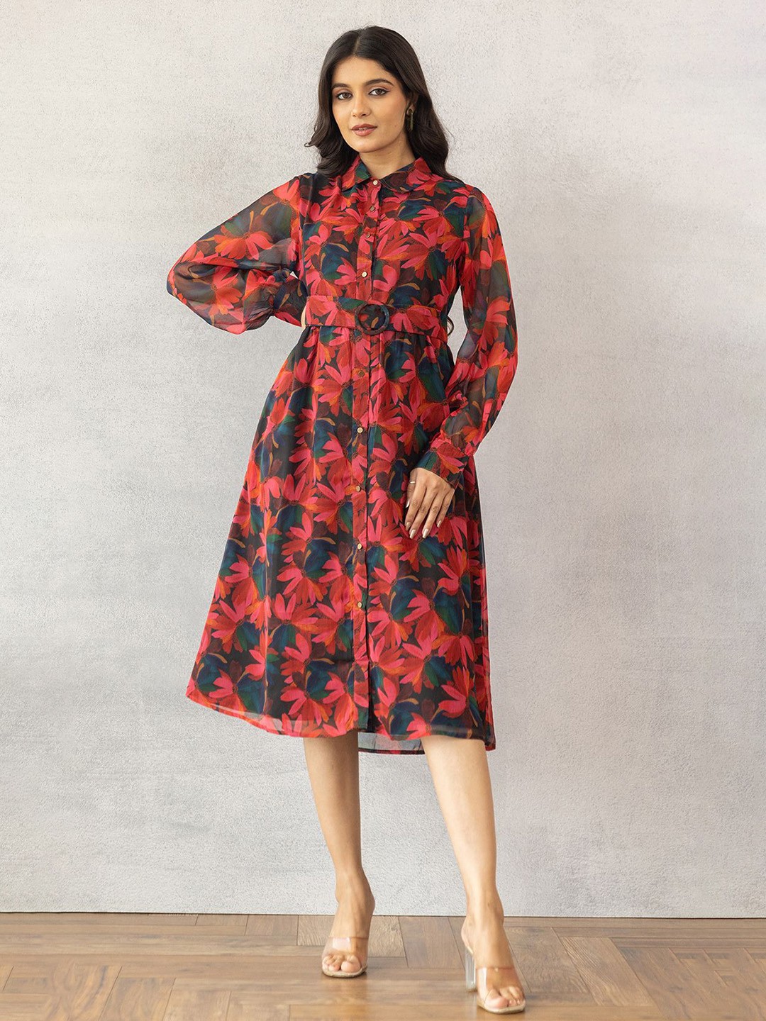 

Polago Clothing Women Floral Printed Fit & Flare Dress, Black