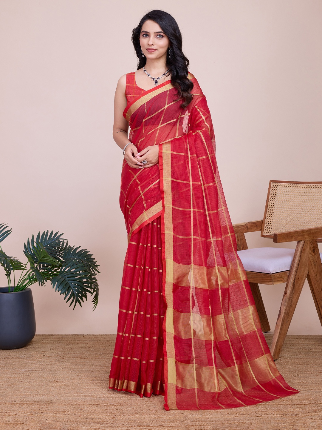 

Upalksh Zari Pure Cotton Banarasi Saree, Red