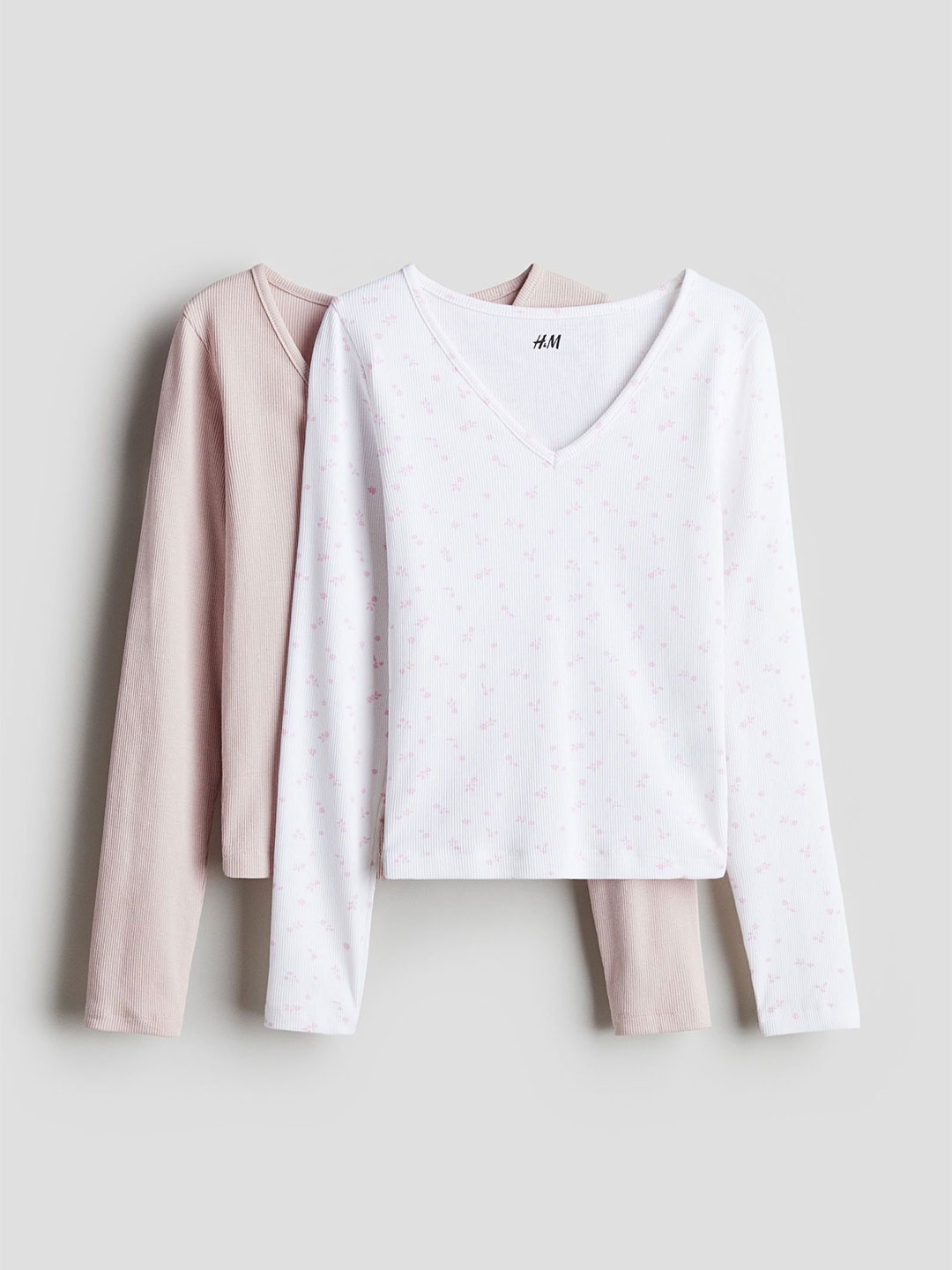 

H&M 2-Pack Long-Sleeved Ribbed Tops, Pink