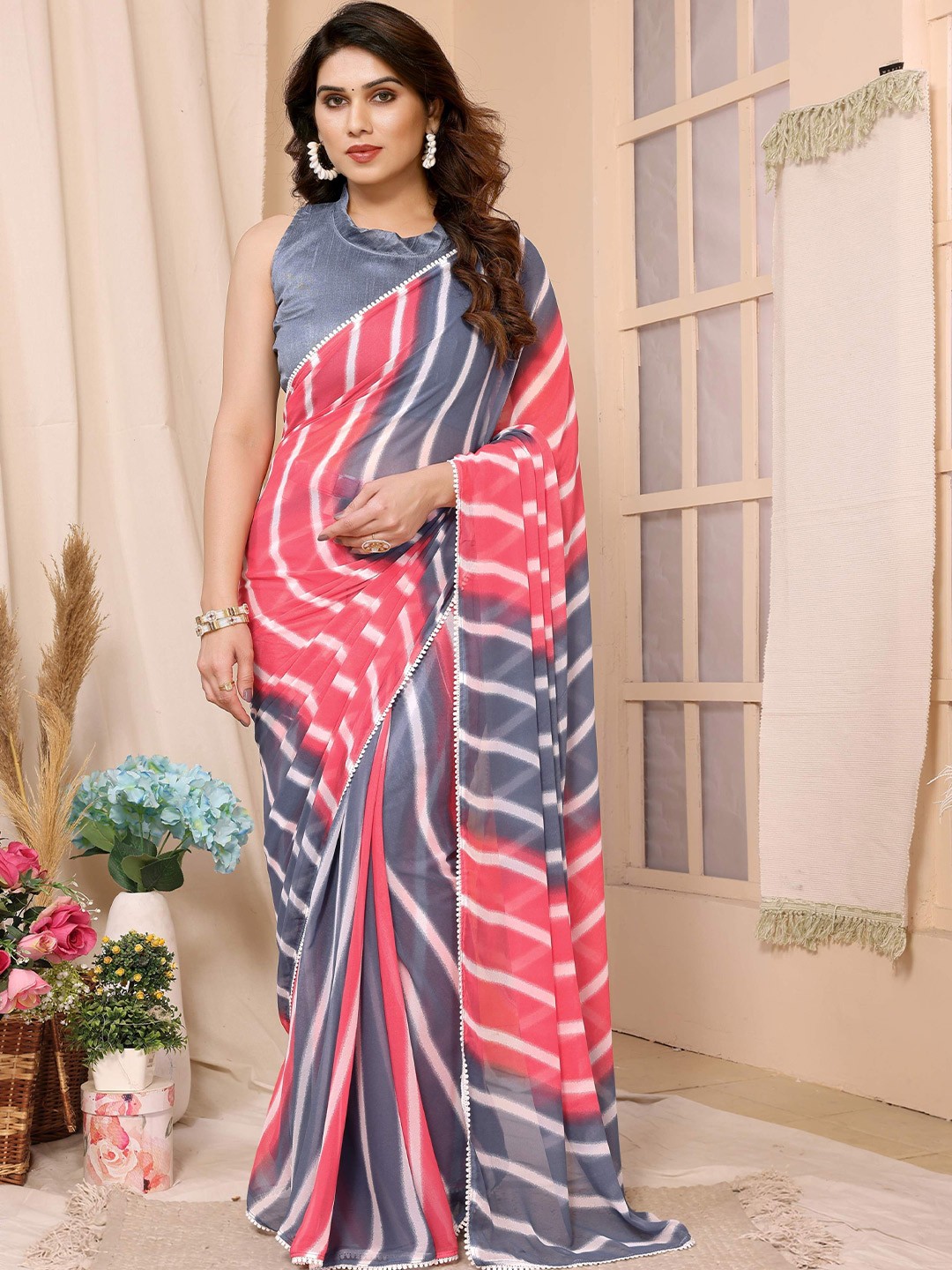 

Upalksh Women Striped Pure Silk Kota Saree, Pink