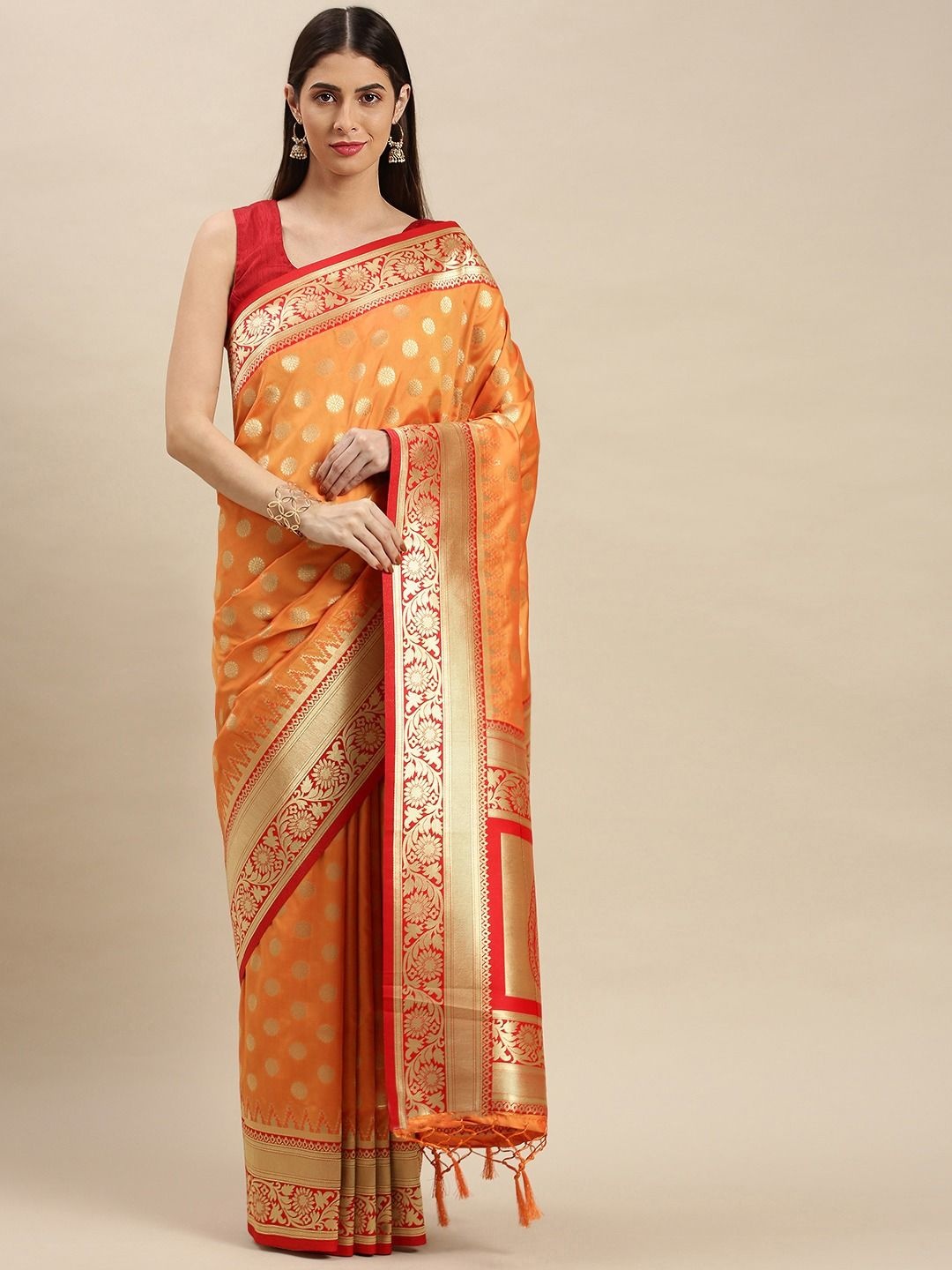 

flaher Woven Design Zari Banarasi Saree, Orange