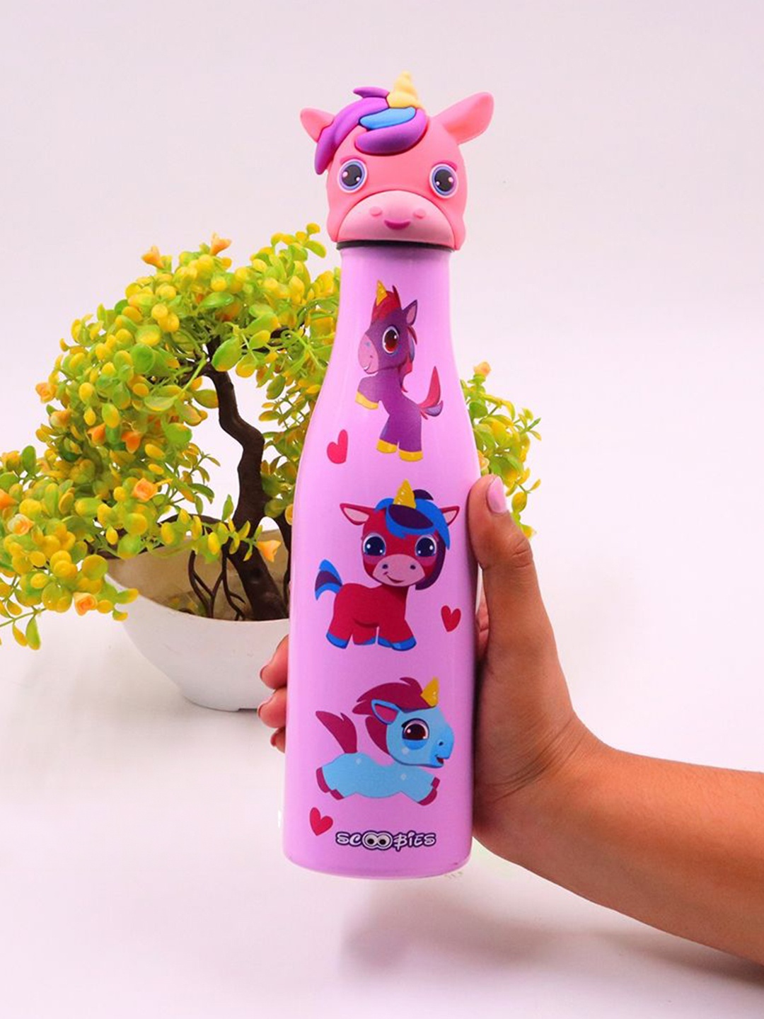 

SCOOBIES Printed Unicorn Head Stainless Steel Bottle, Pink
