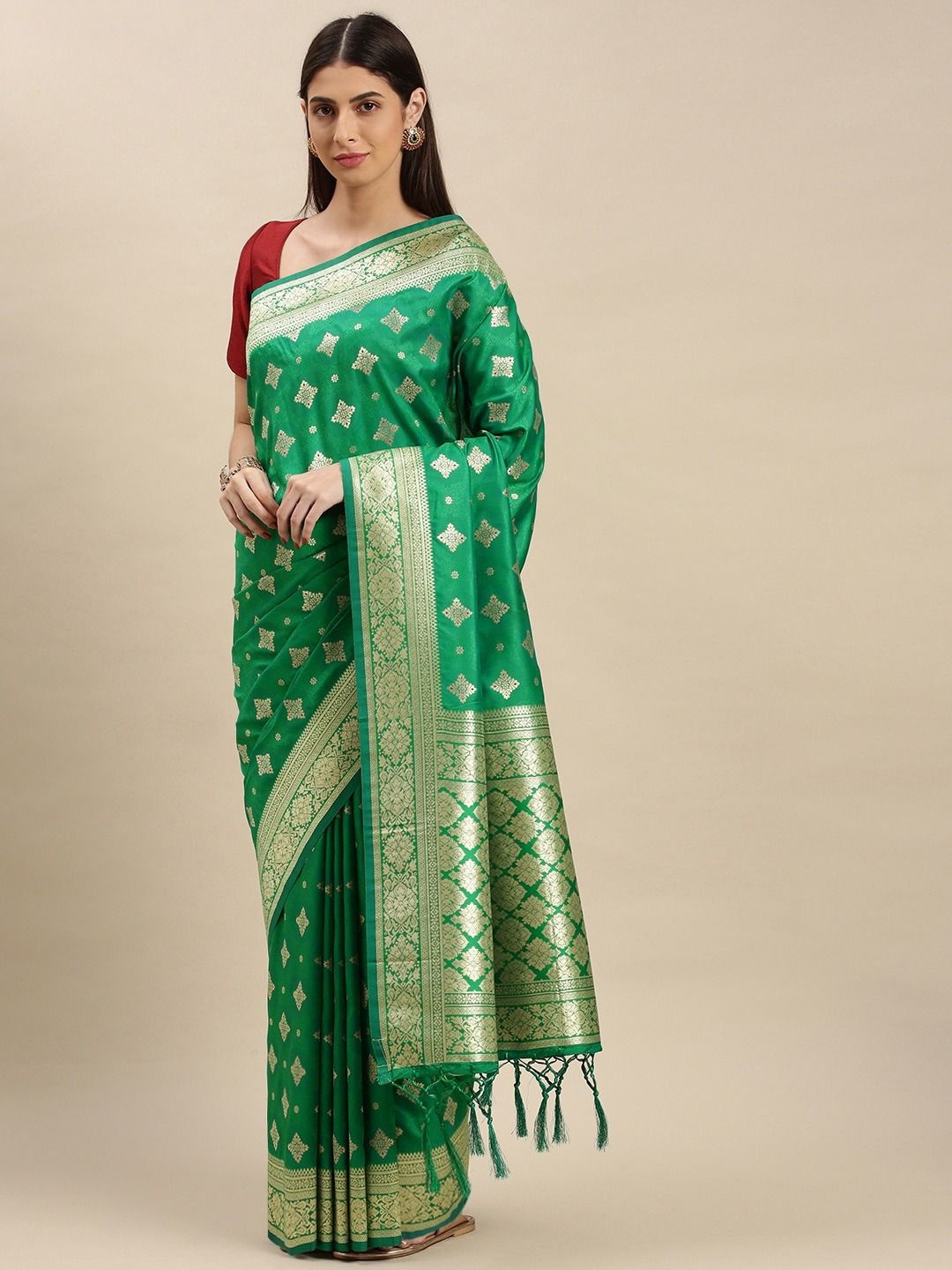 

flaher Woven Design Designer Banarasi Saree, Green