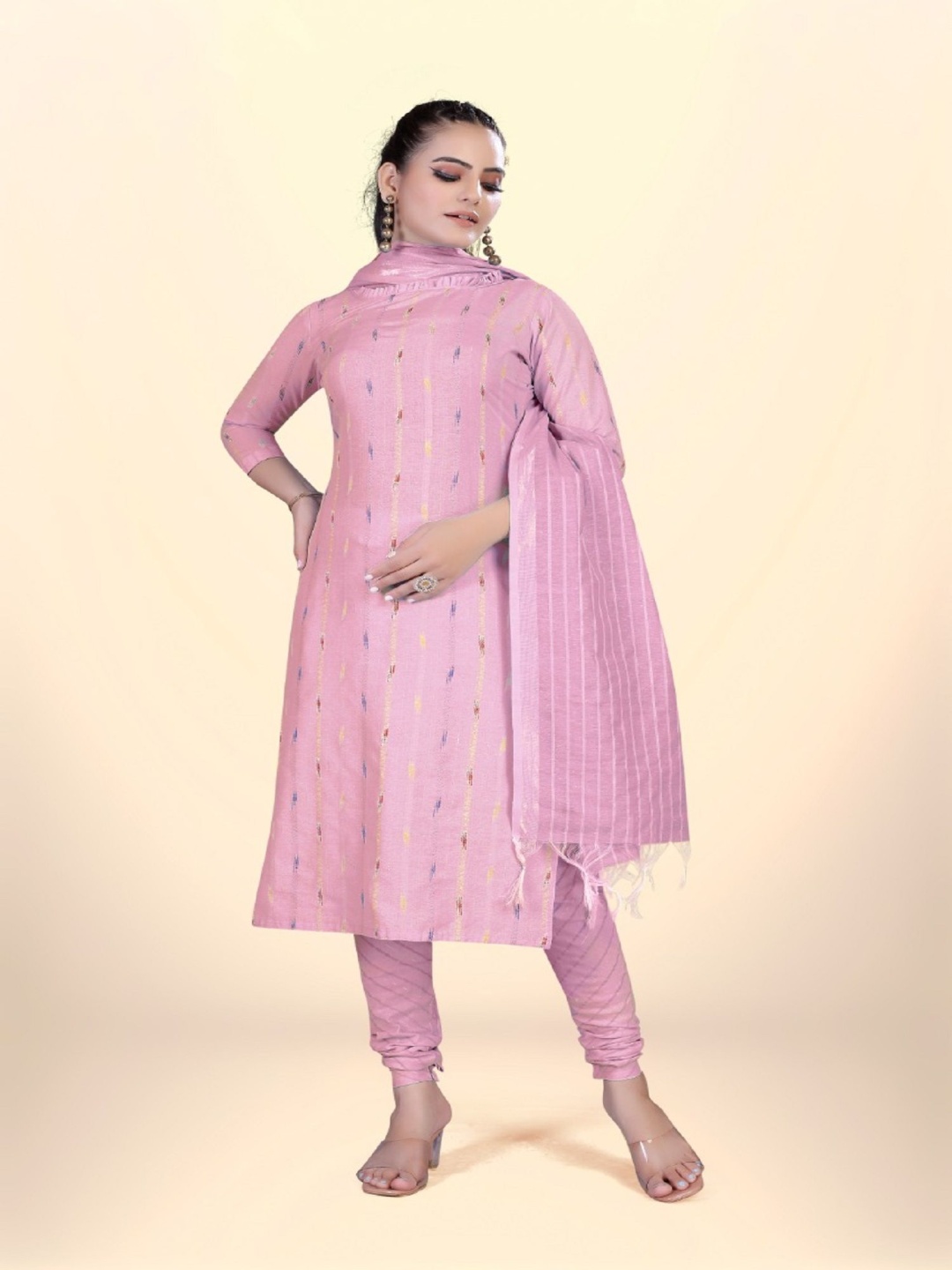 

A TO Z CART Printed Unstitched Dress Material, Pink