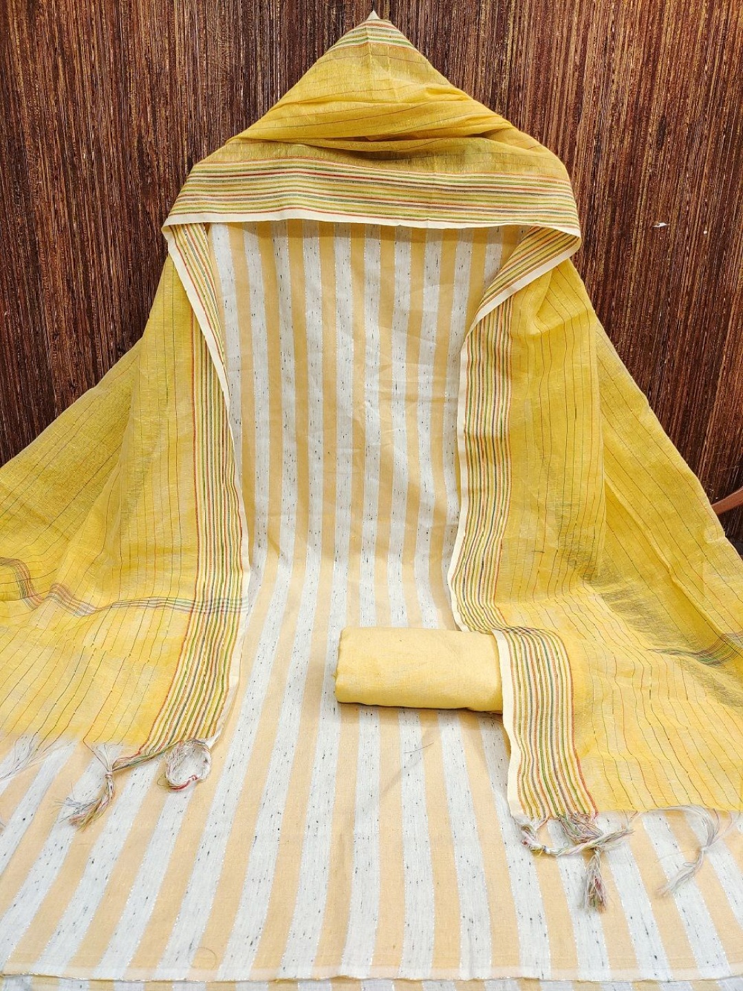 

A TO Z CART Striped Unstitched Dress Material, Yellow
