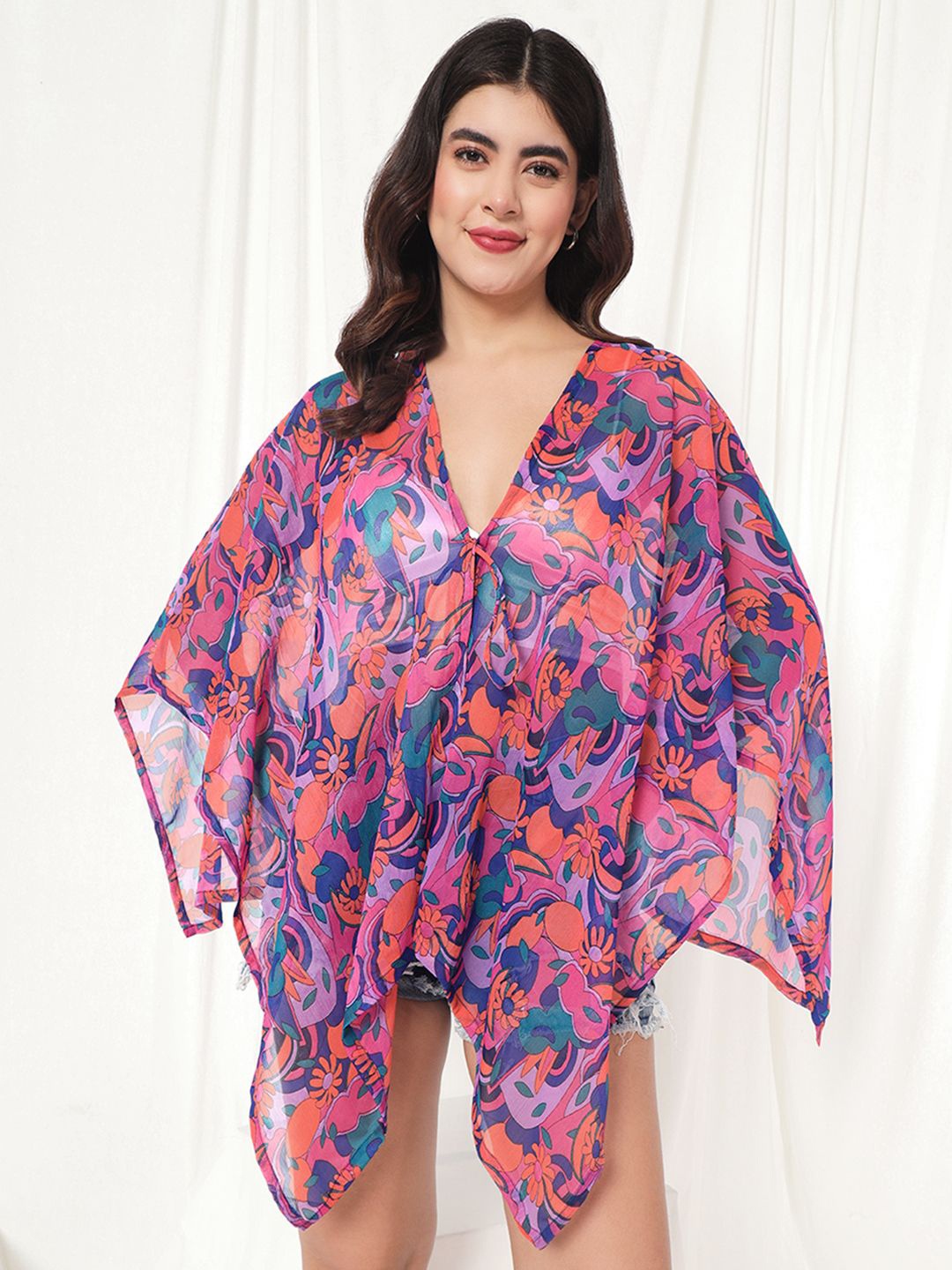 

TANDUL Women Floral Printed Tie-Up Shrug, Pink