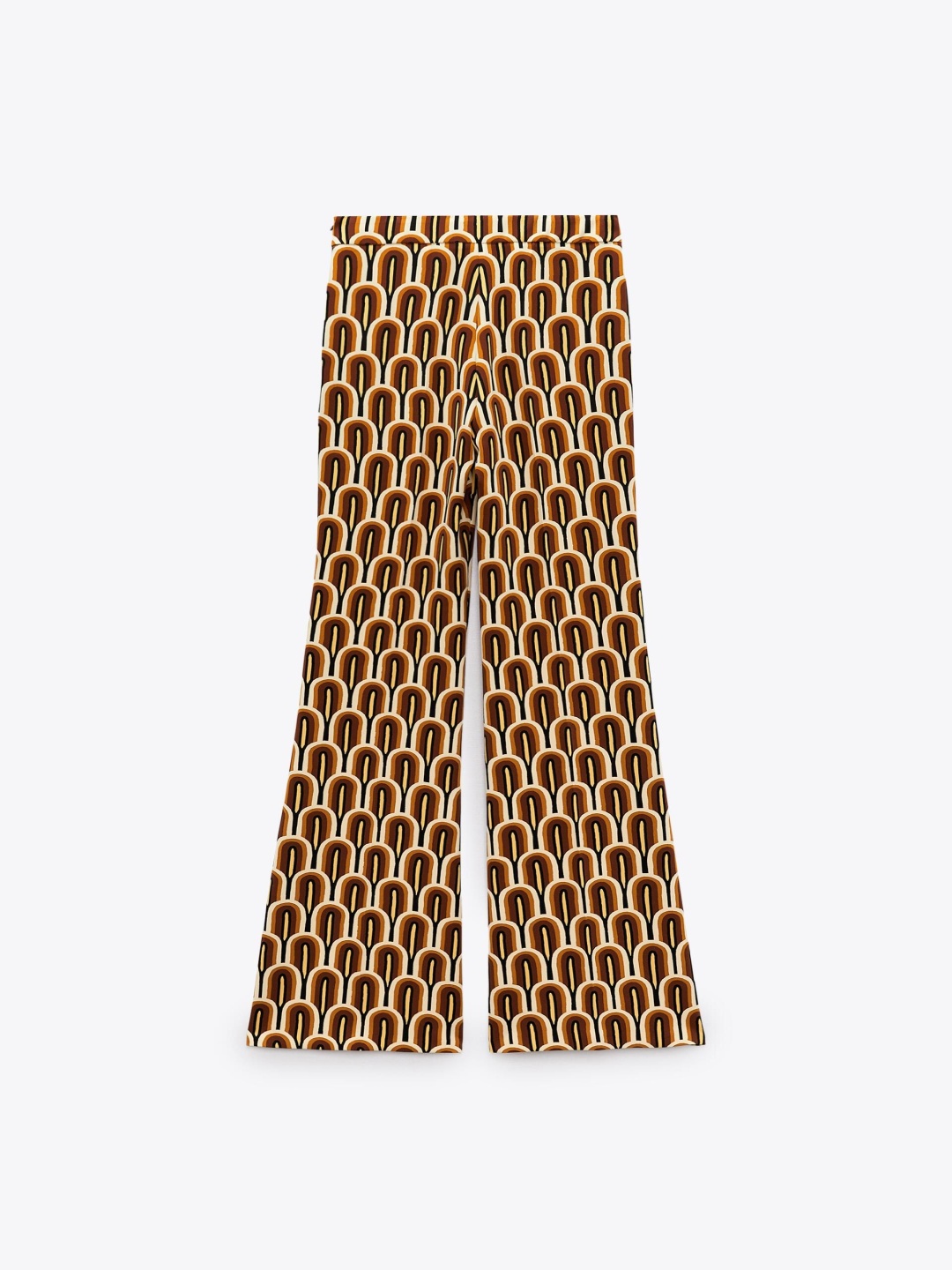

ZARA Women Printed Flared Trousers, Brown
