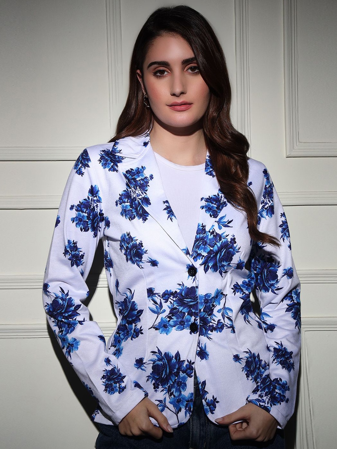 

TANDUL Women Floral Printed Single-Breasted Blazers, White